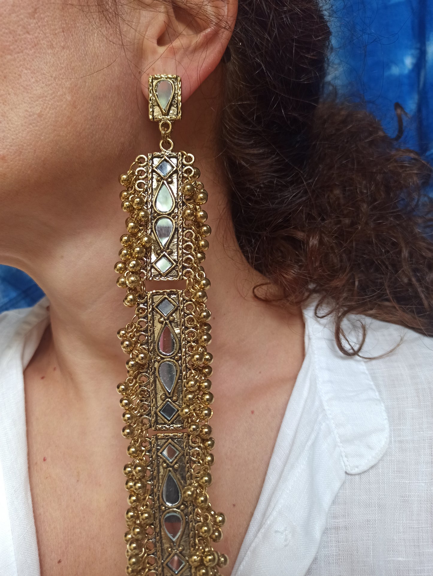 Indian golden earrings with mirrors