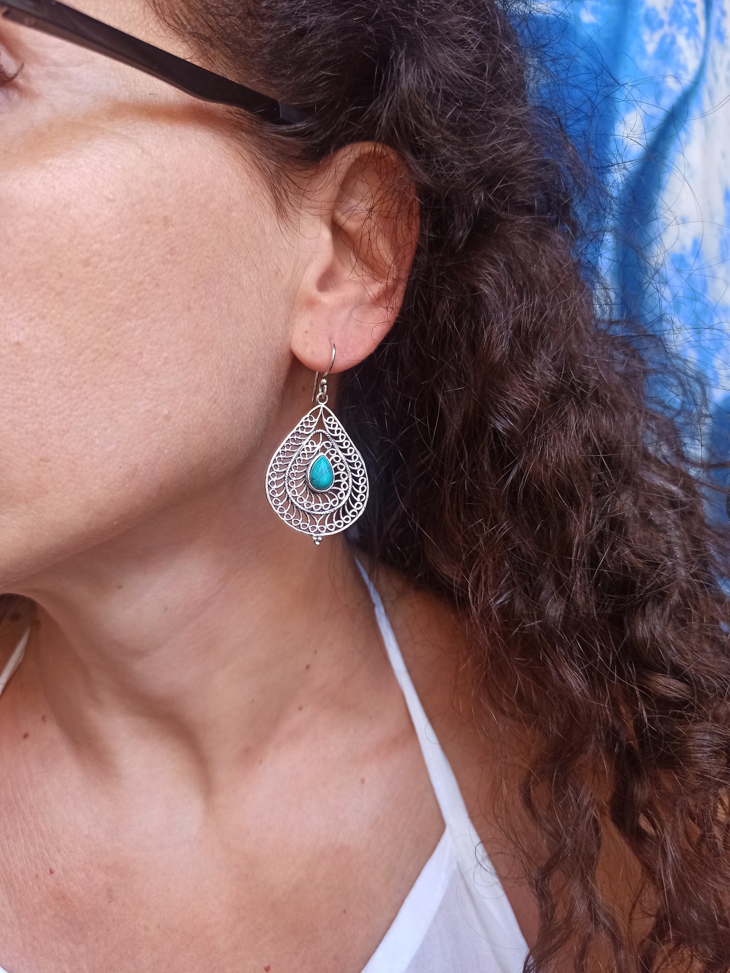 Turquoise silver boho earrings