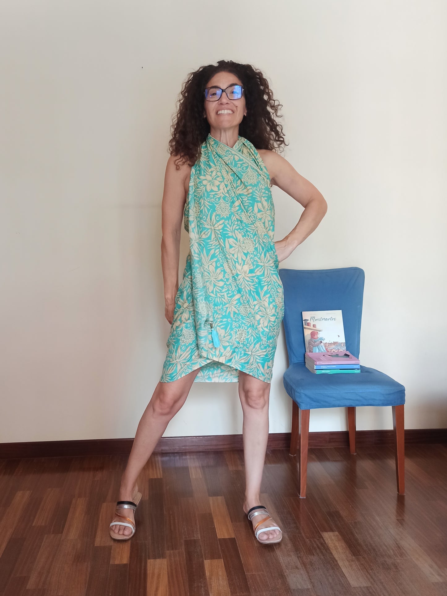 Aqua and butter green pareo A104