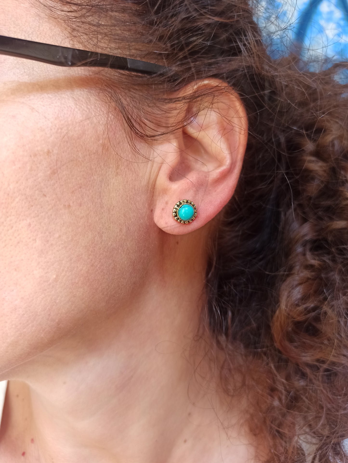 Gold-plated boho earrings with turquoise studs