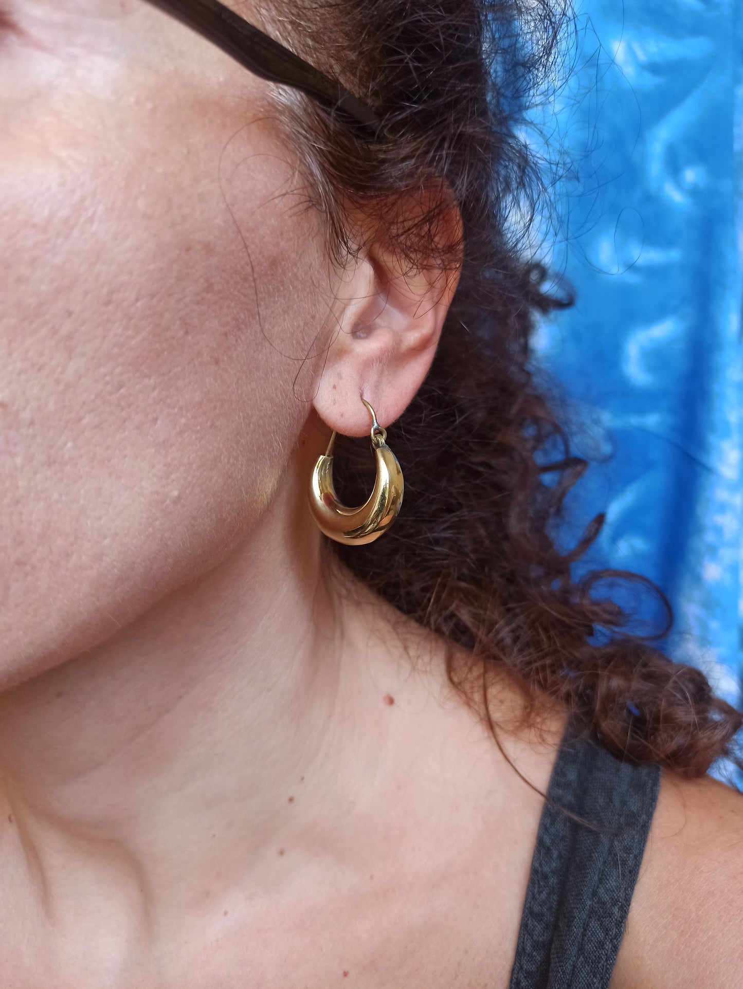 Boho earrings gold small domed hoops