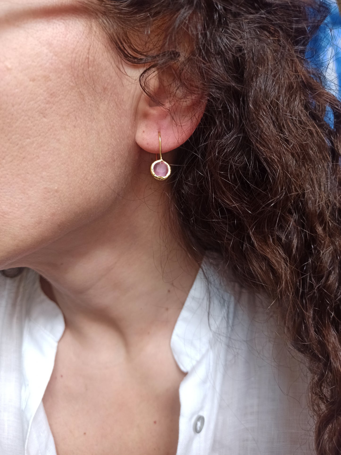 Mini round pink stone earrings