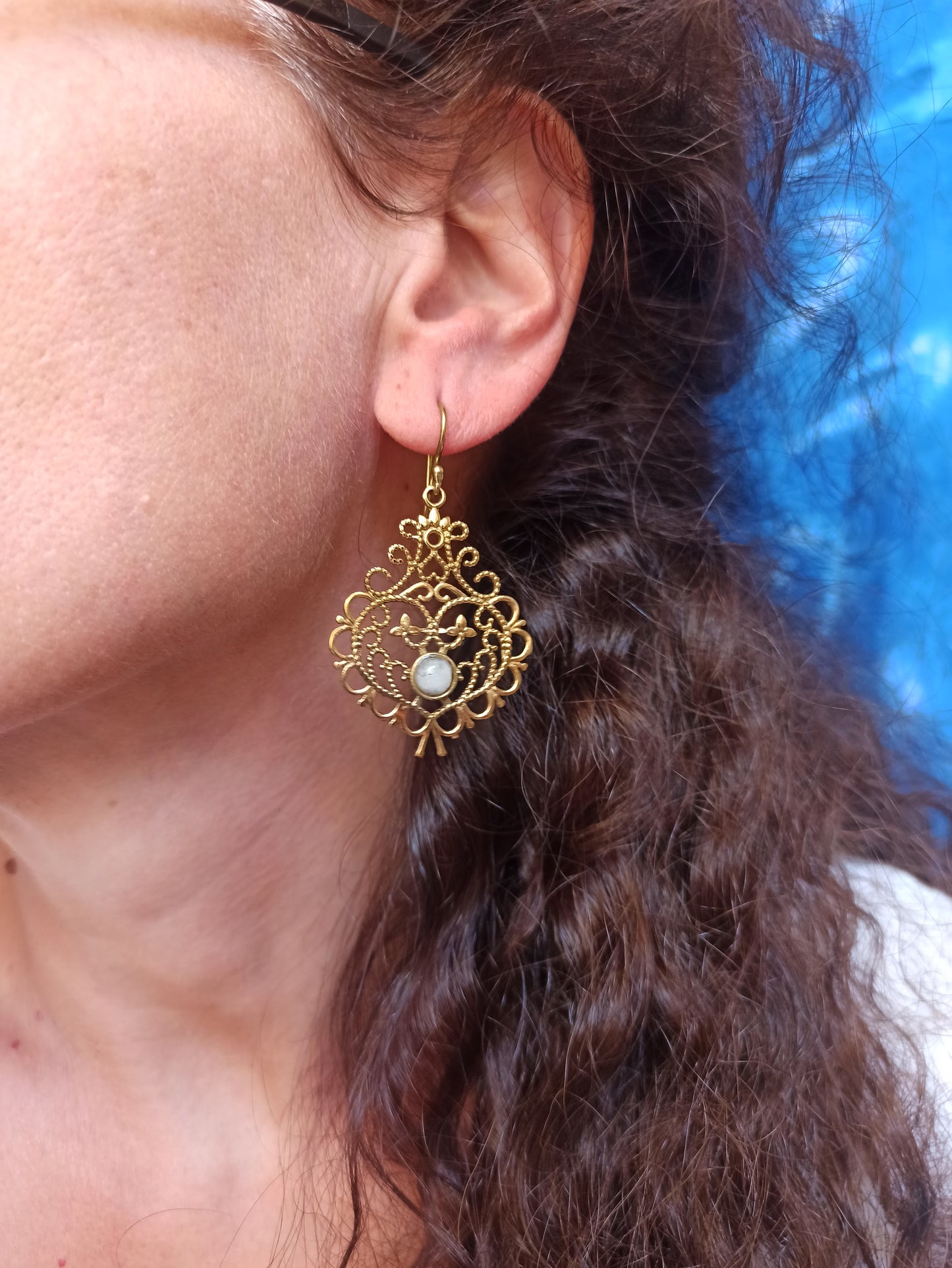 Gold Boho Earrings Moonstone Decoration