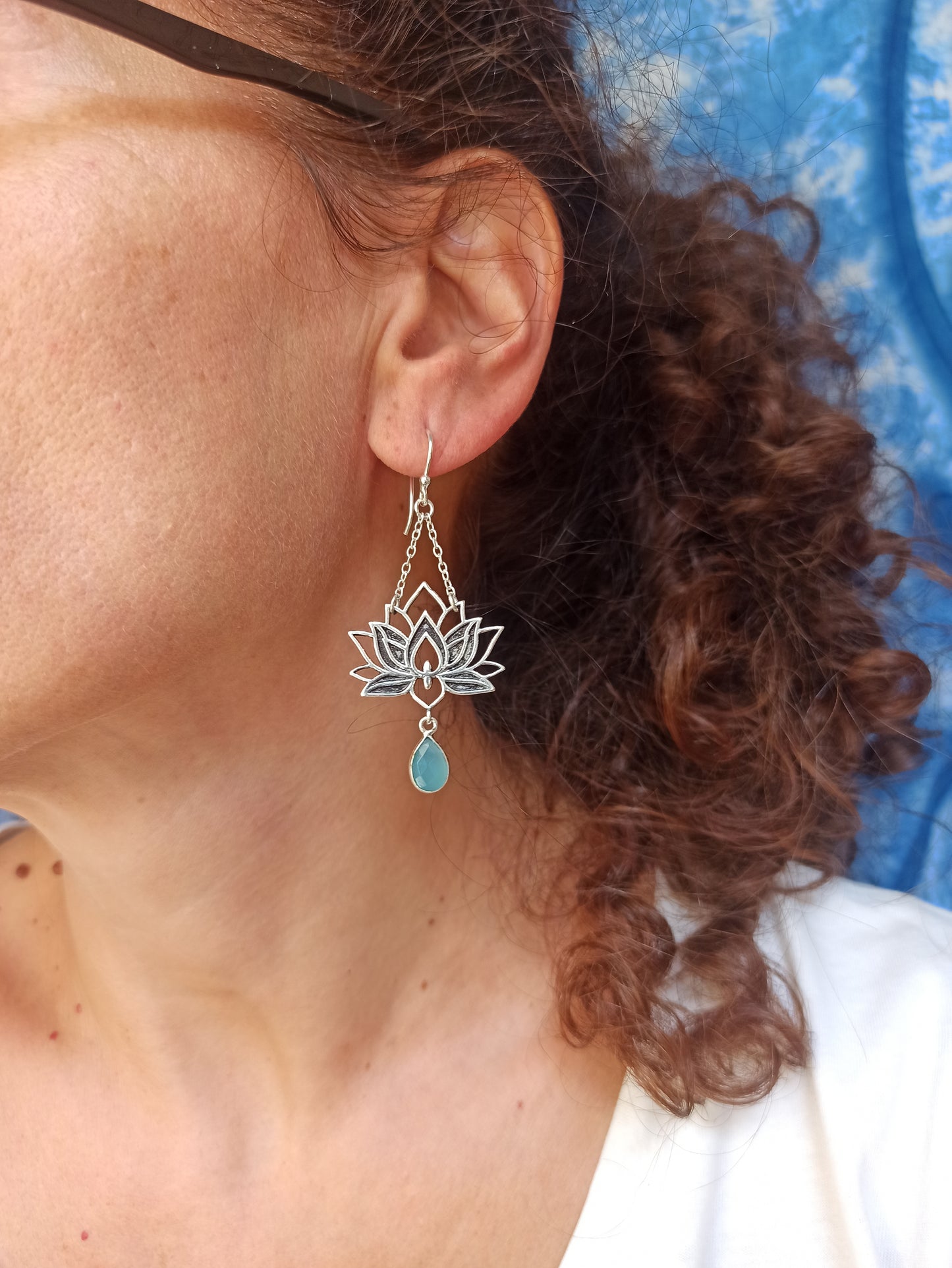 Blue silver boho earrings