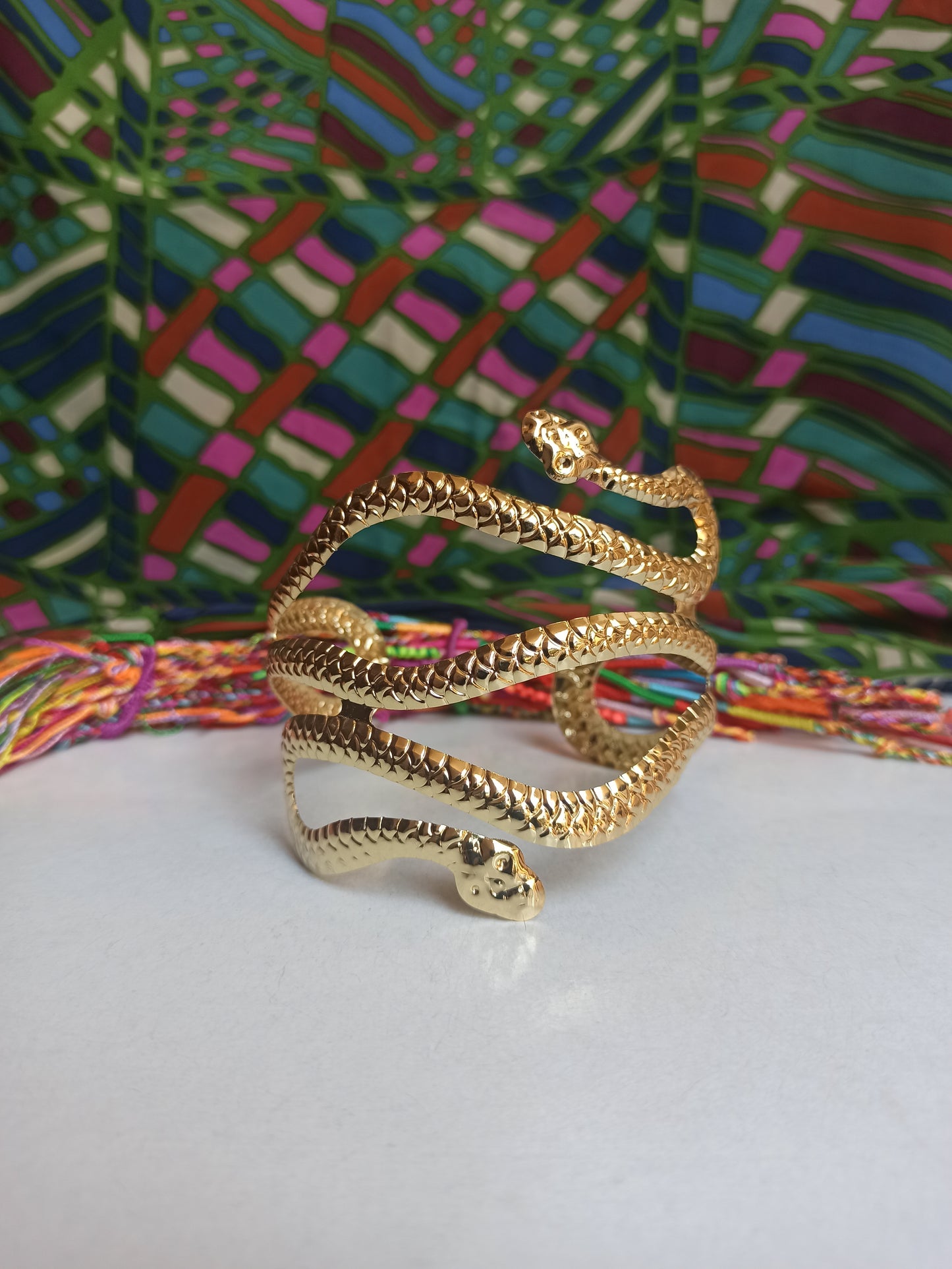 Golden double snake arm bracelet