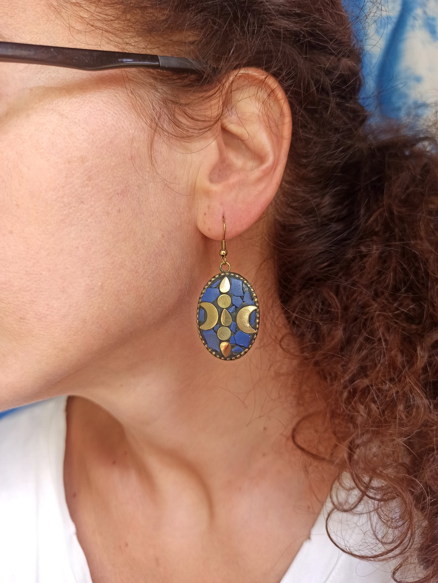 Blue Nepalese mosaic earring