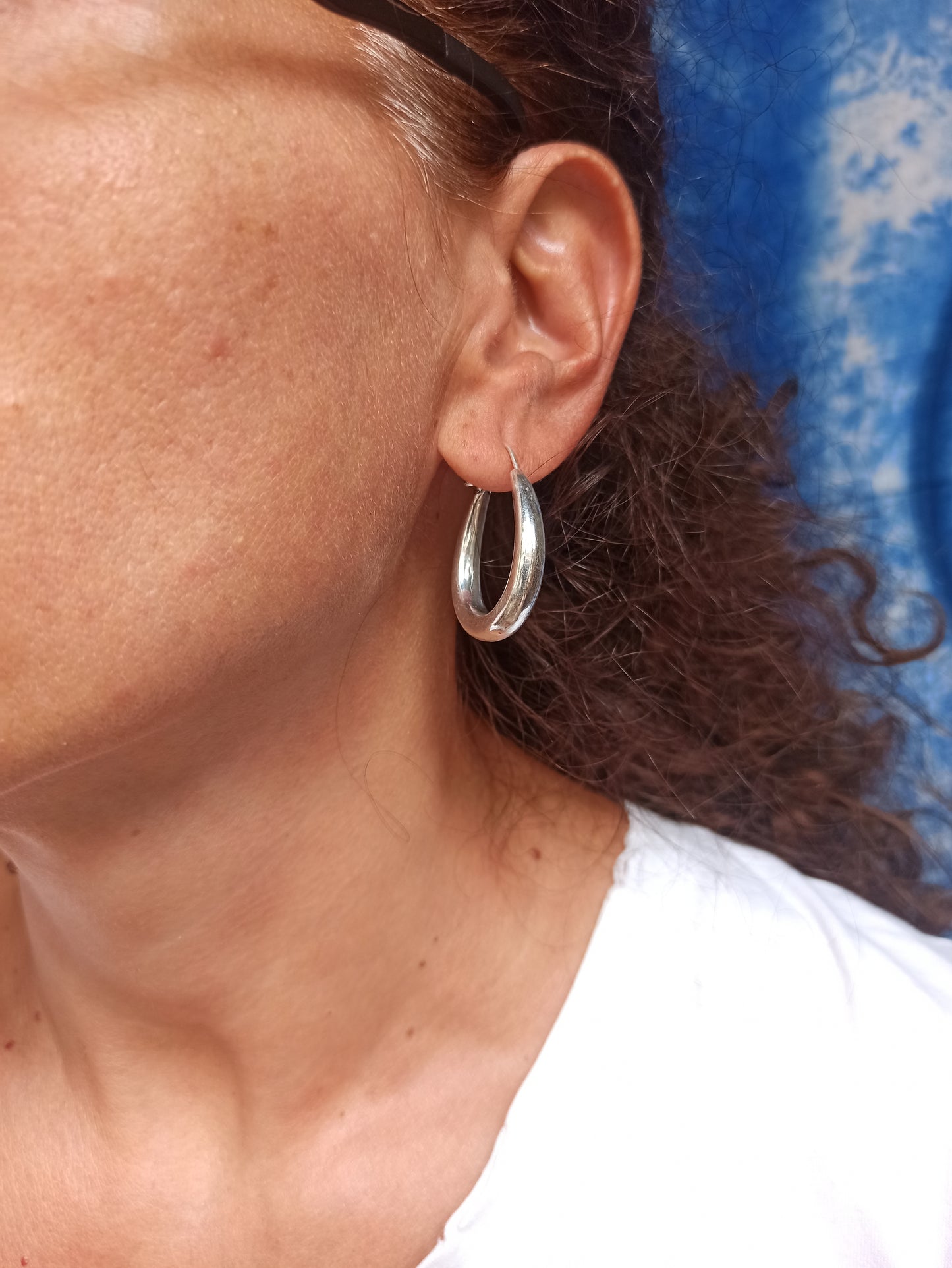 Double oval silver boho earrings