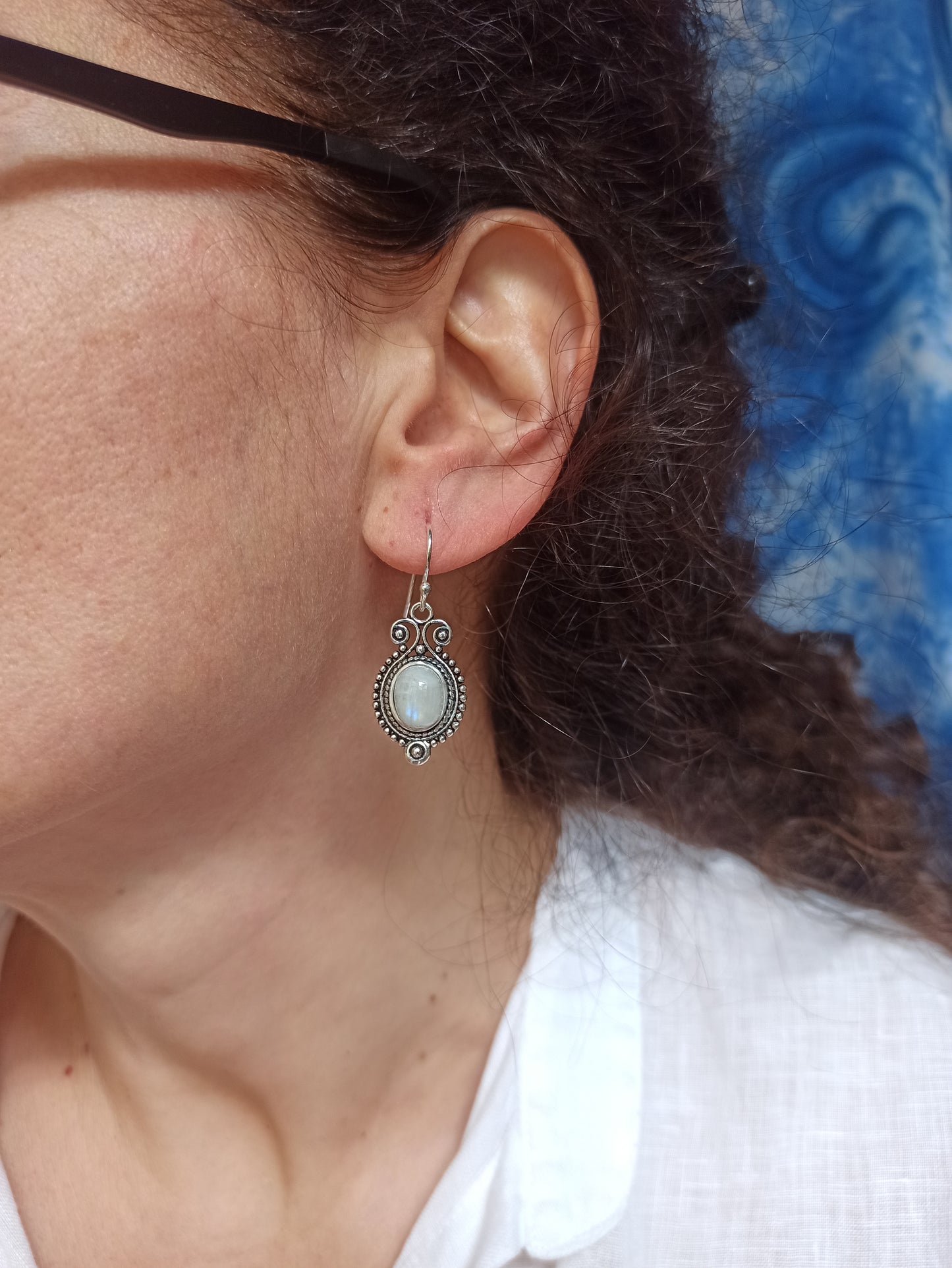 Orecchini boho argentato pietra di luna
