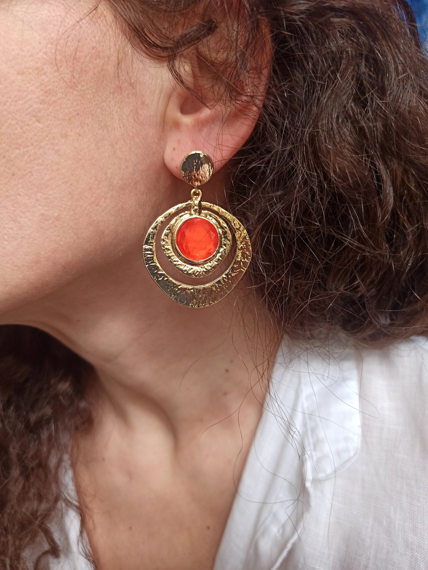 Orange golden earrings