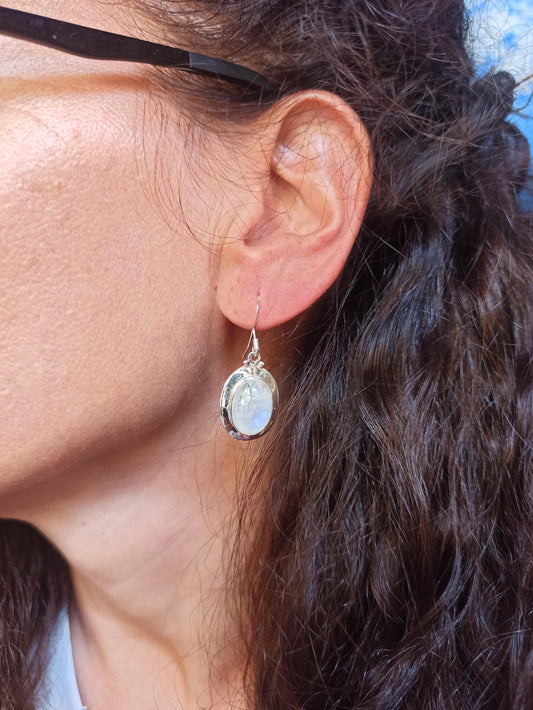 Orecchini argento 925 pietra di luna arcobaleno R69