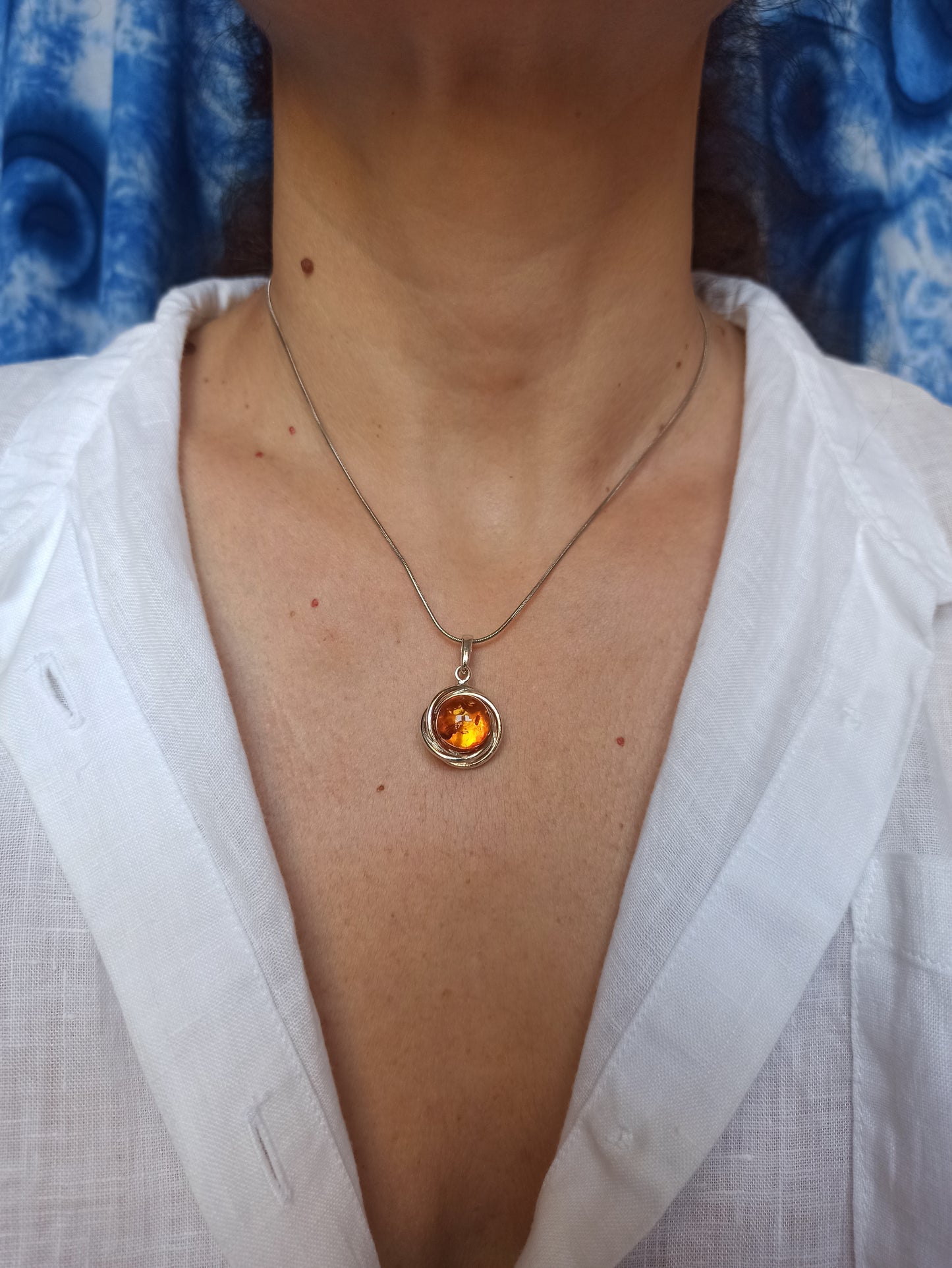 925 silver pendant amber C26