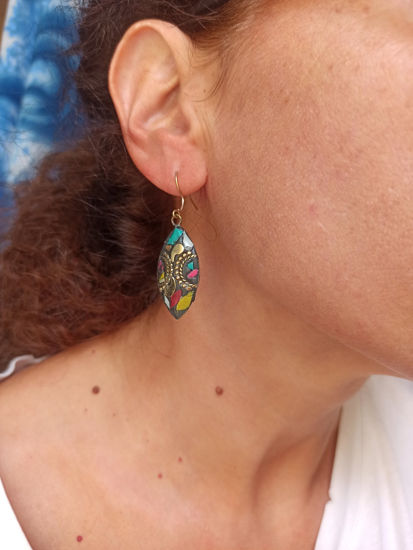 Multicolor Nepalese mosaic earrings