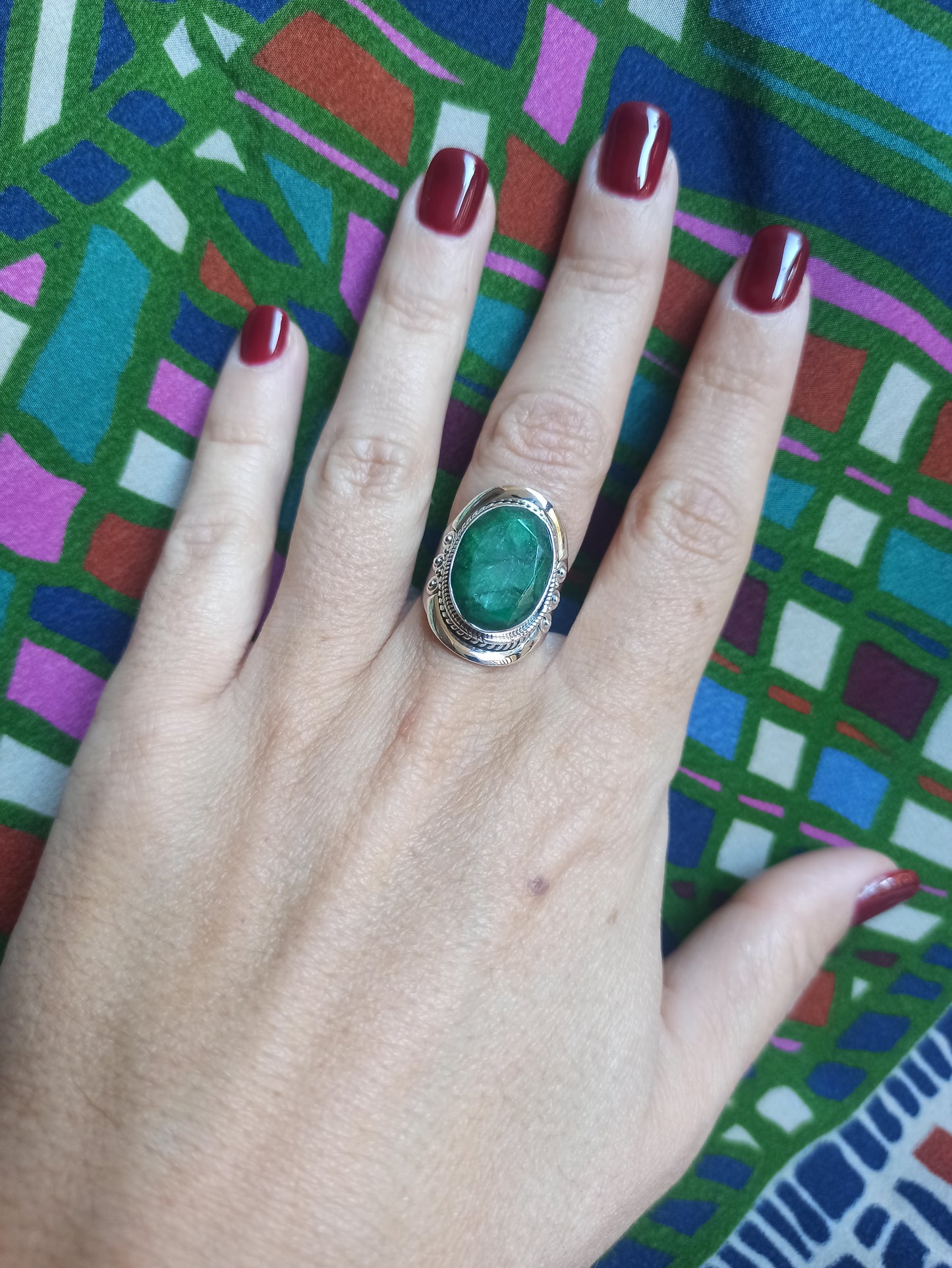 925 silver ring with K9 emerald root