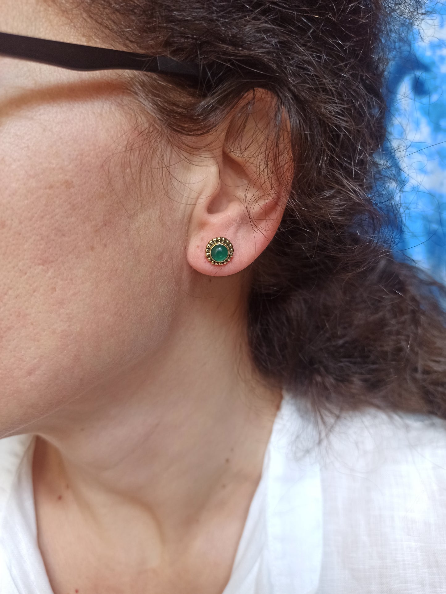Gold Boho Earrings Green Lobe