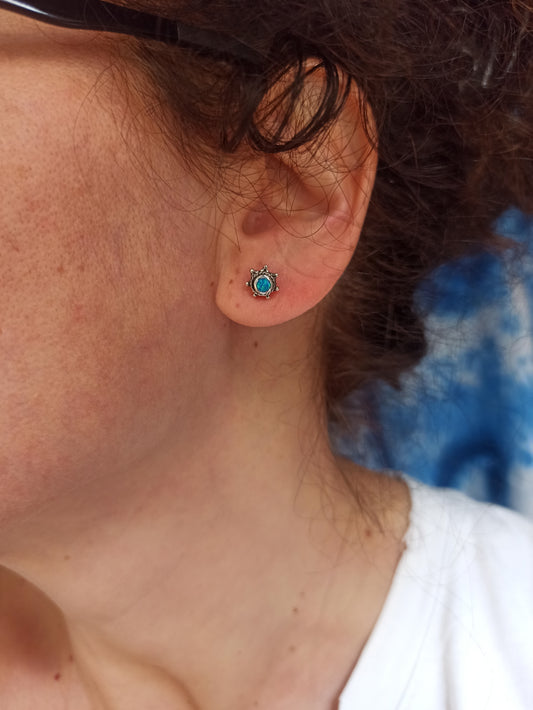 Orecchini lobo argento 925 opale azzurro