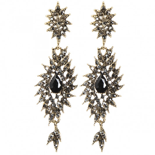 Golden black rhinestone earrings