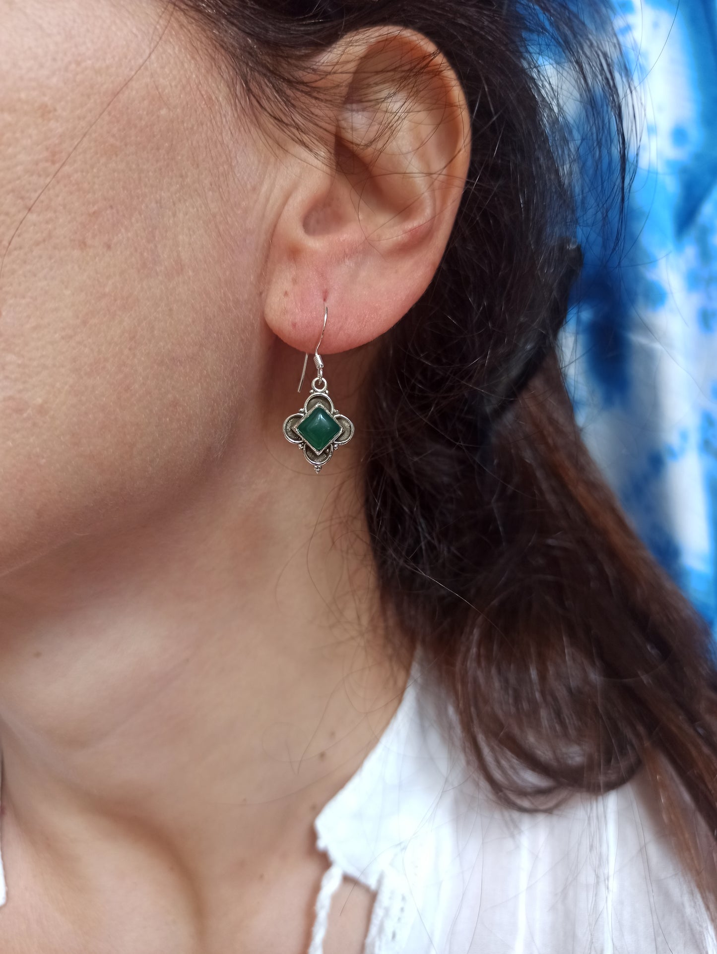 Green onyx 925 silver earrings