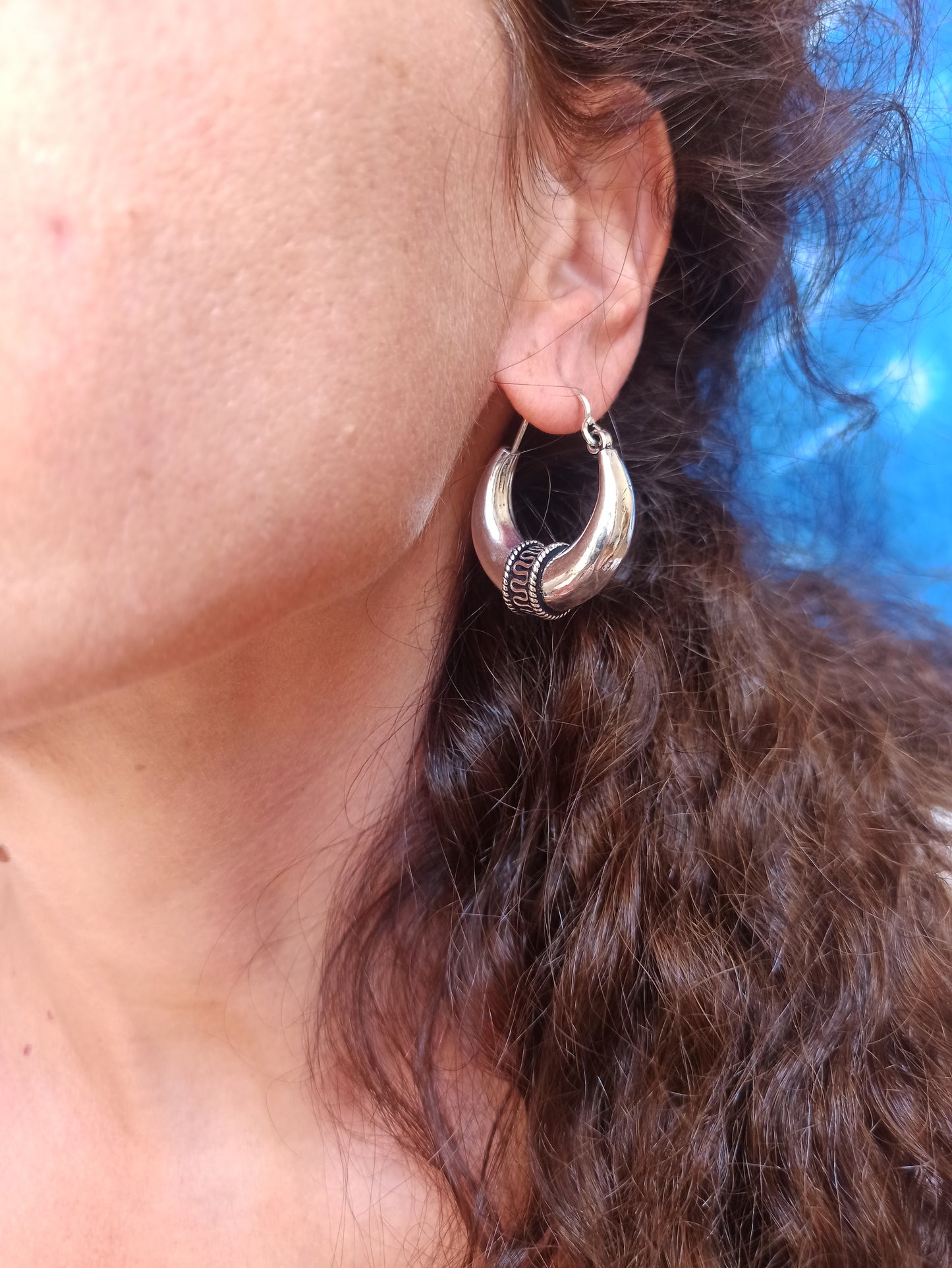 Tribal Silver Boho Earrings Domed