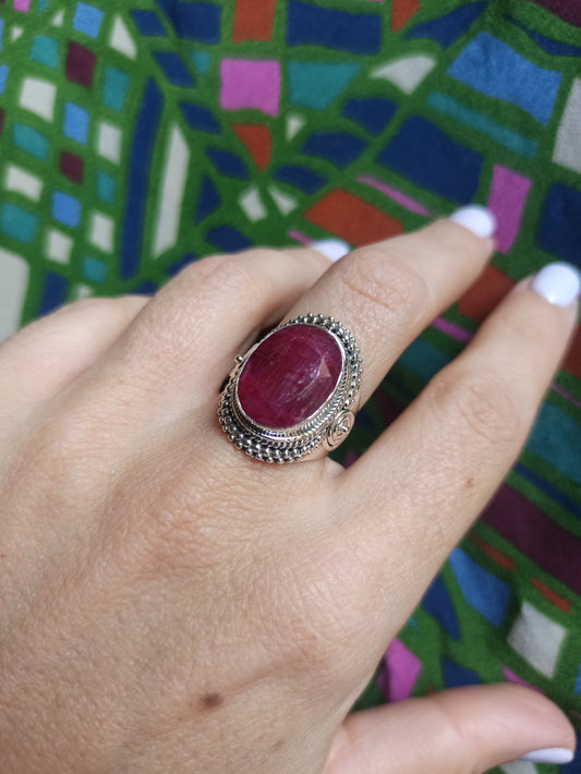 925 silver ring with ruby ​​root k54