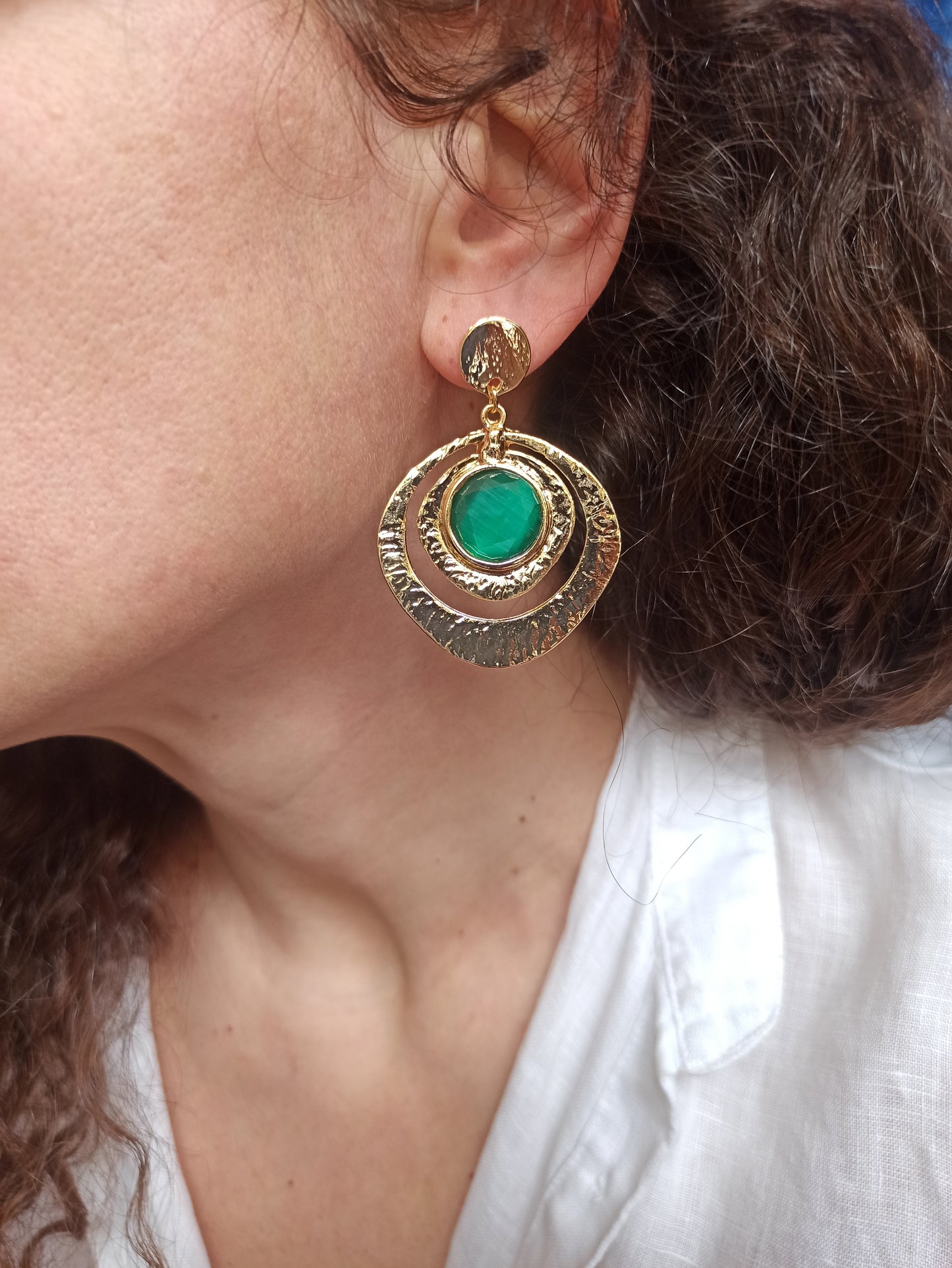 Bottle green golden earrings