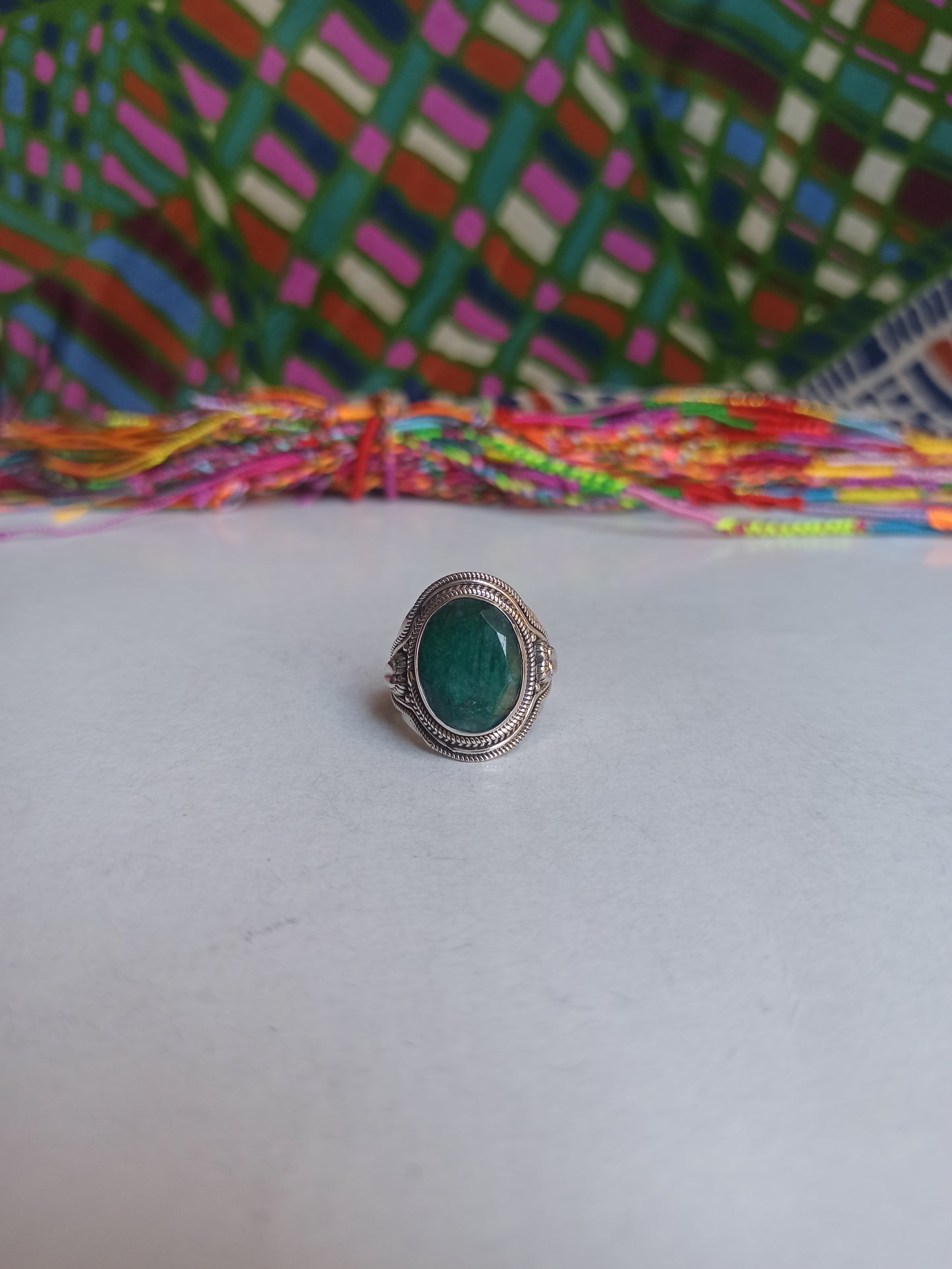 K8 emerald root 925 silver ring