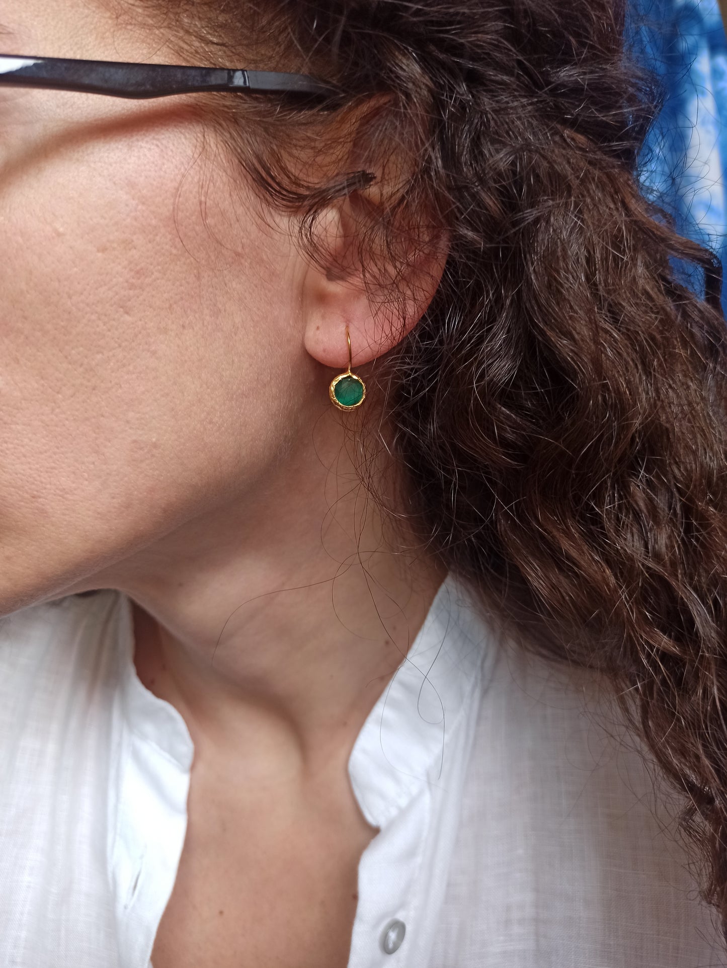 Bottle green mini round stone earrings