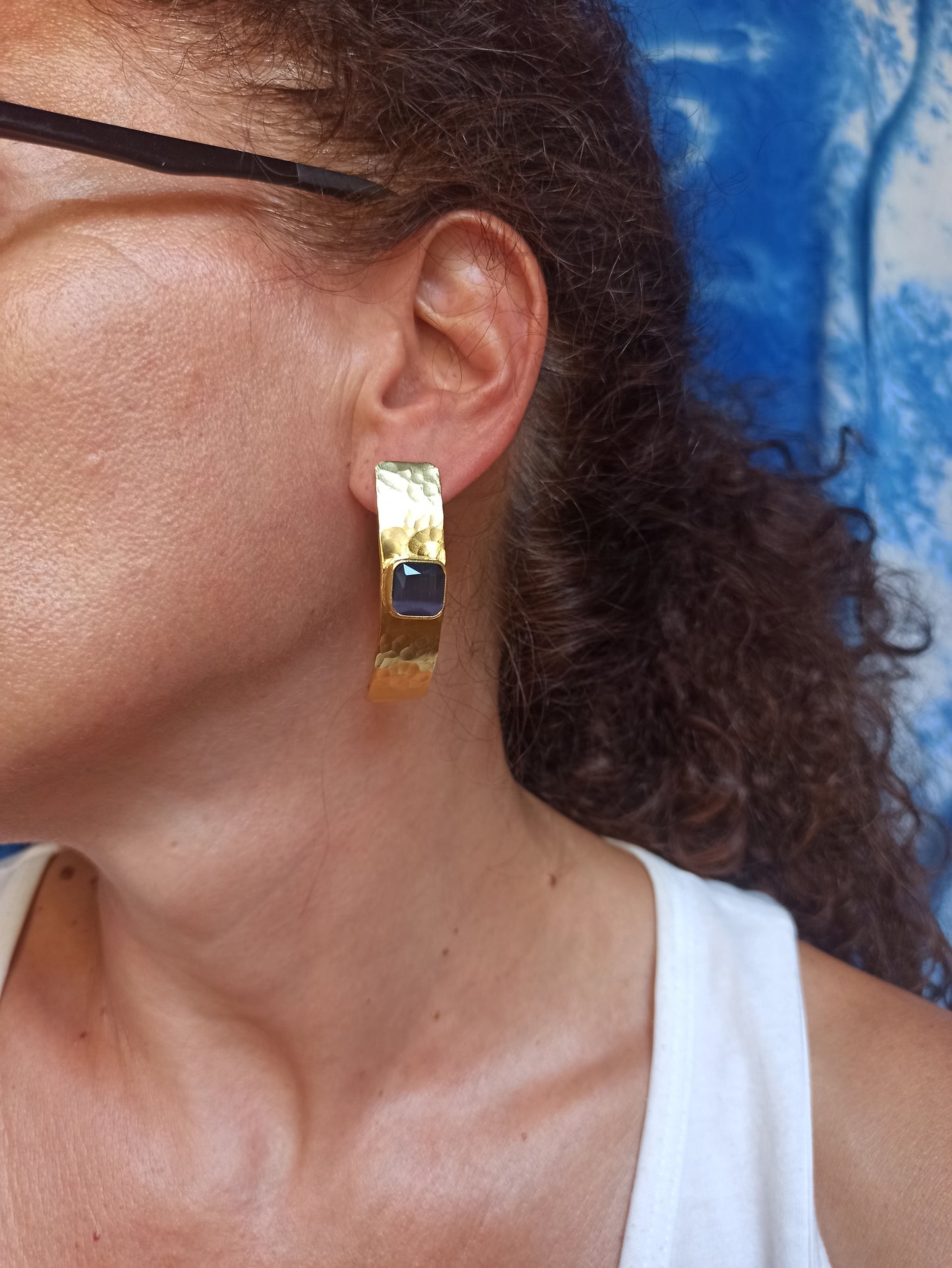 Long blueberry shield earrings
