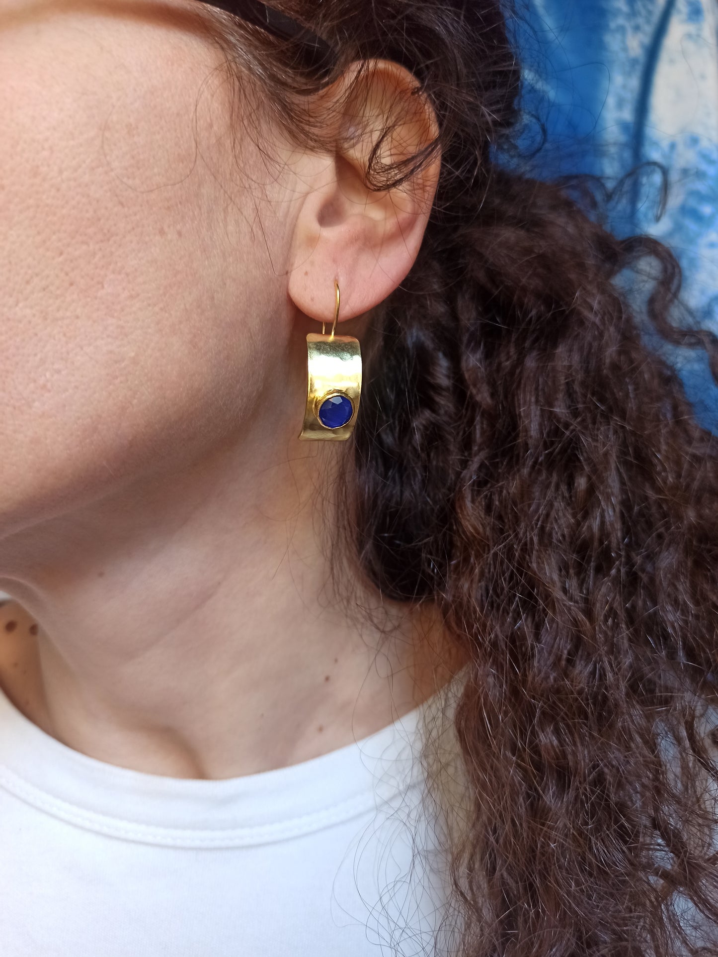 Blue shield earrings