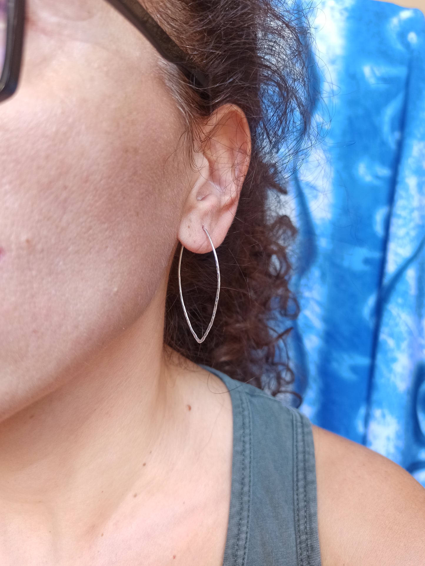 Boho silver hoop drop earrings