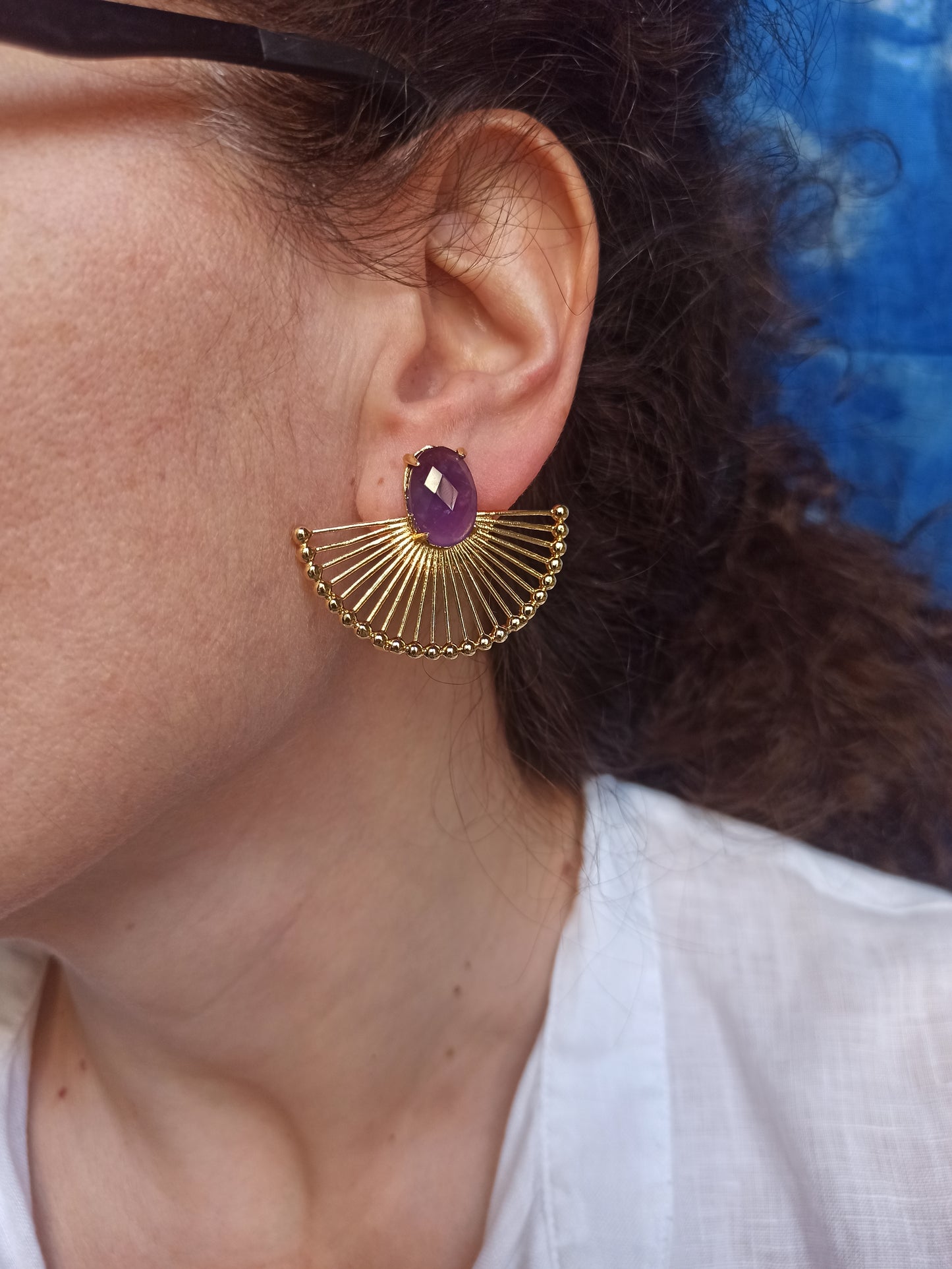 Purple Half Hoop Golden Earrings
