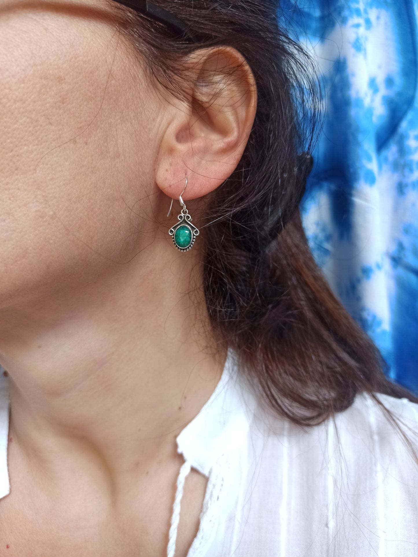Emerald root 925 silver earrings