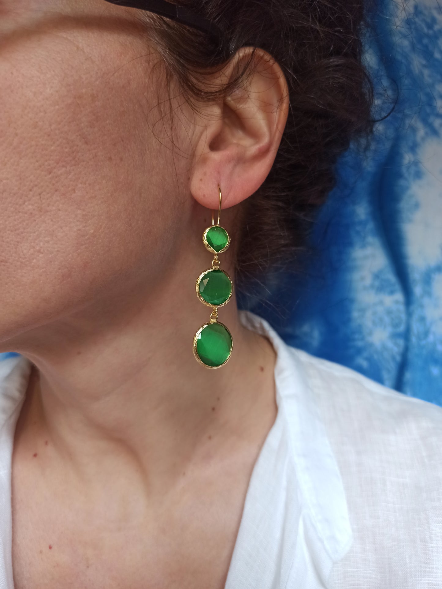 3 green stone earrings