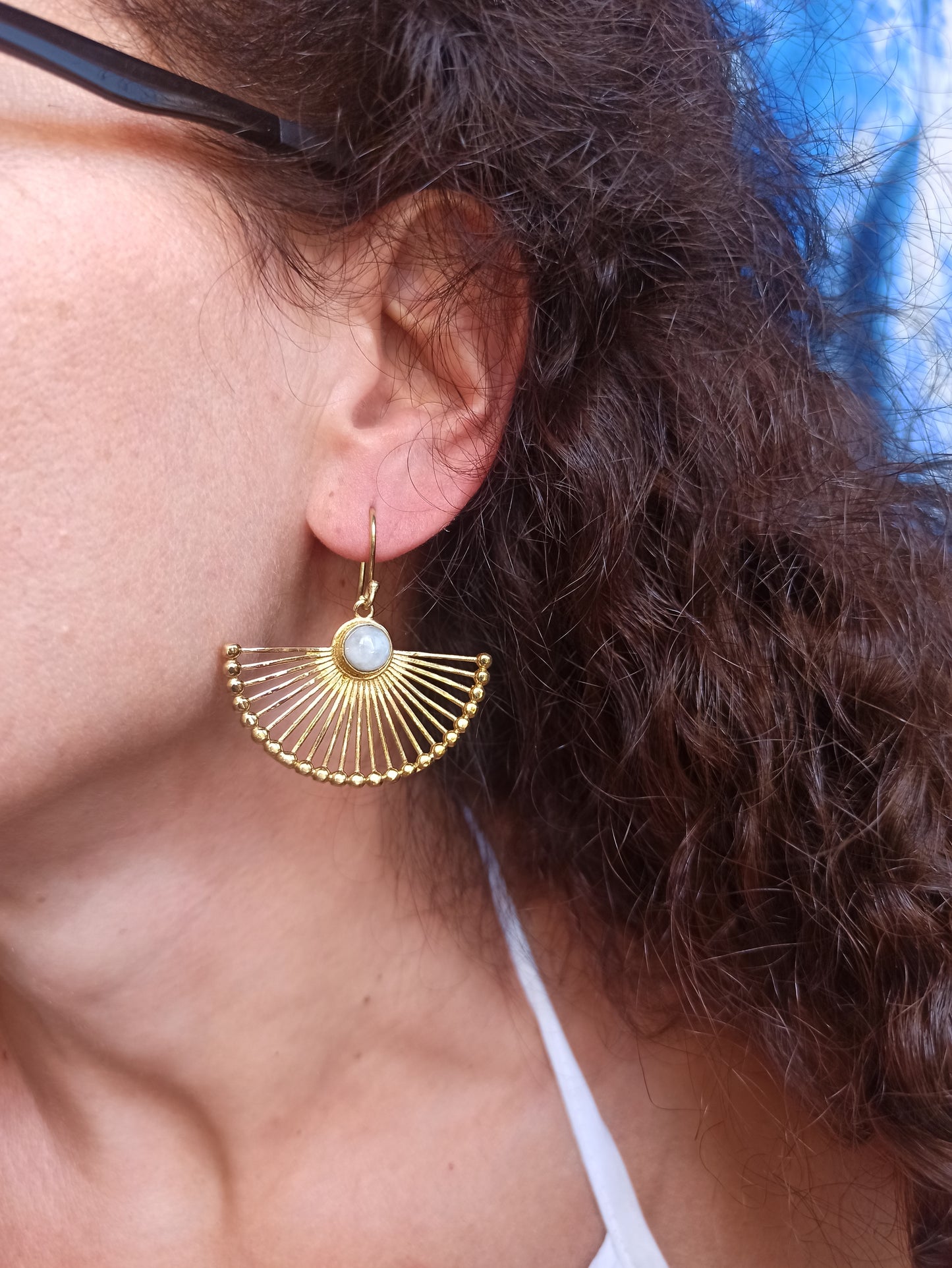 Golden moonstone boho earrings