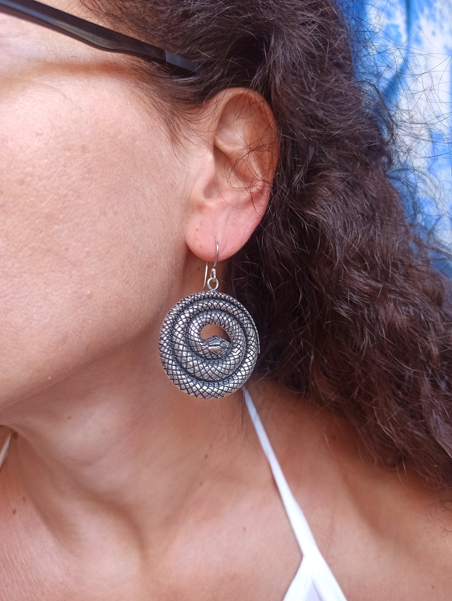 Boho silver snake earrings