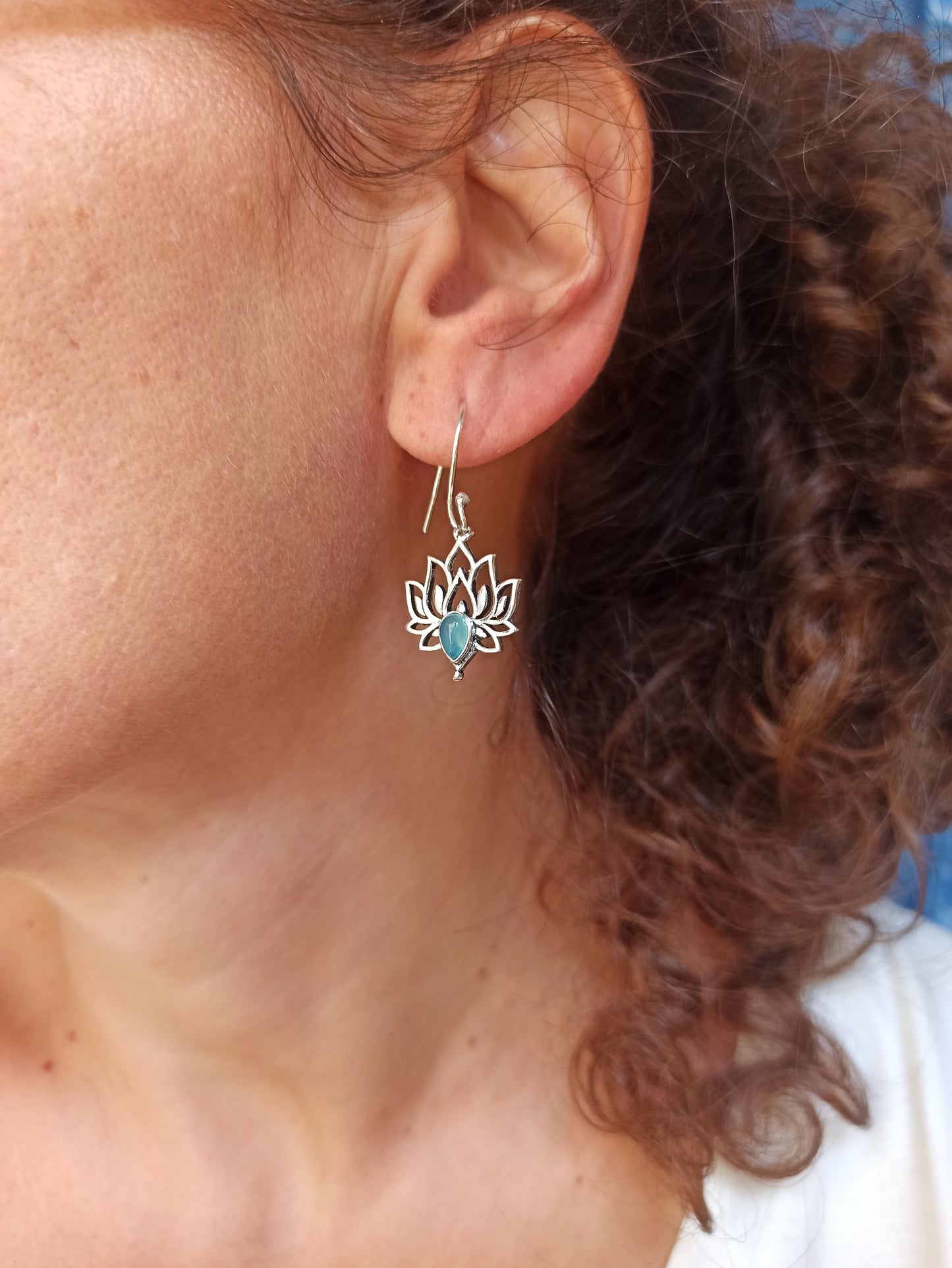 Blue silver boho earrings
