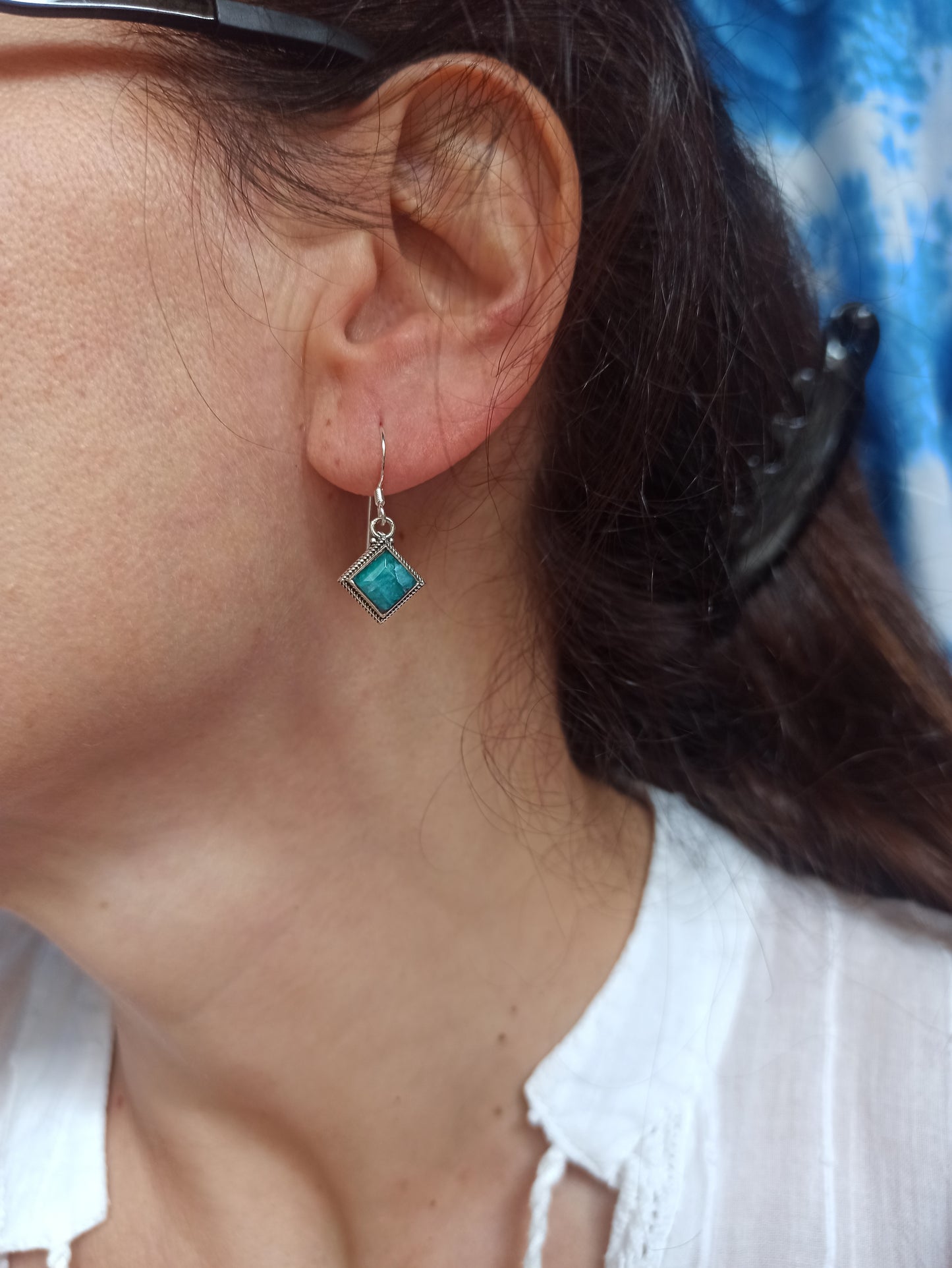 Emerald root 925 silver earrings