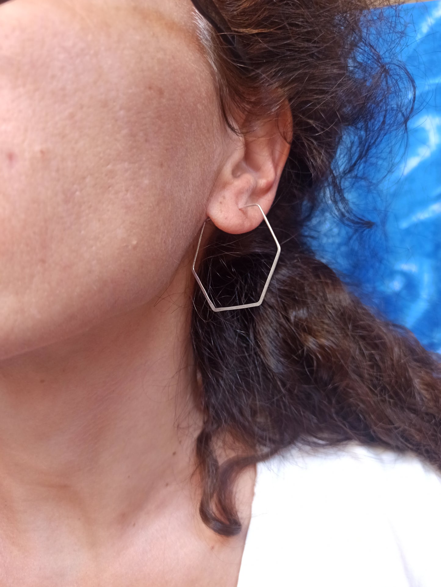 Silver Boho Hexagon Hoop Earrings