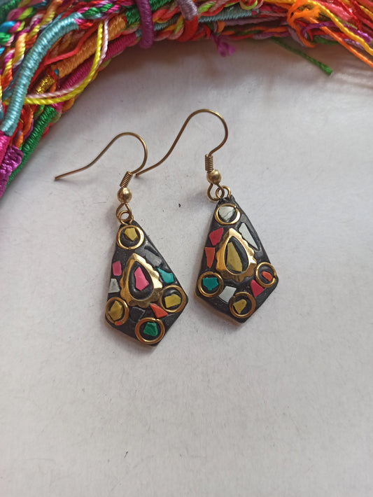 Multicolor Nepalese mosaic earrings