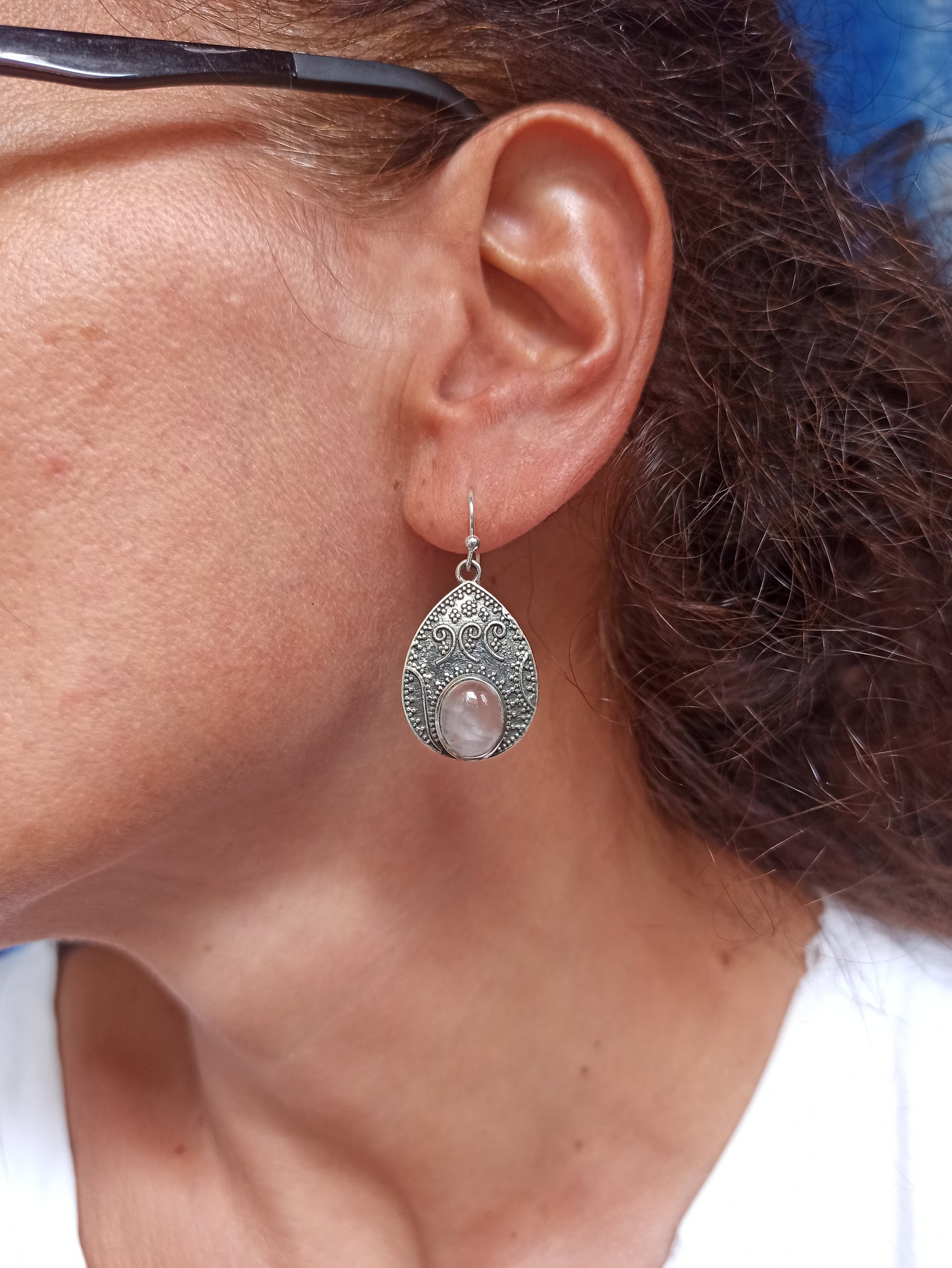 925 silver earrings with rose quartz R54