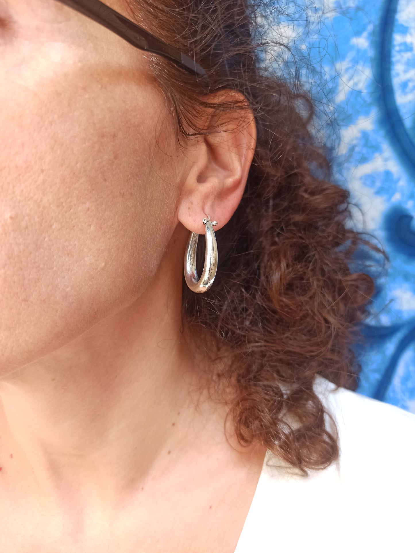 Double oval silver boho earrings