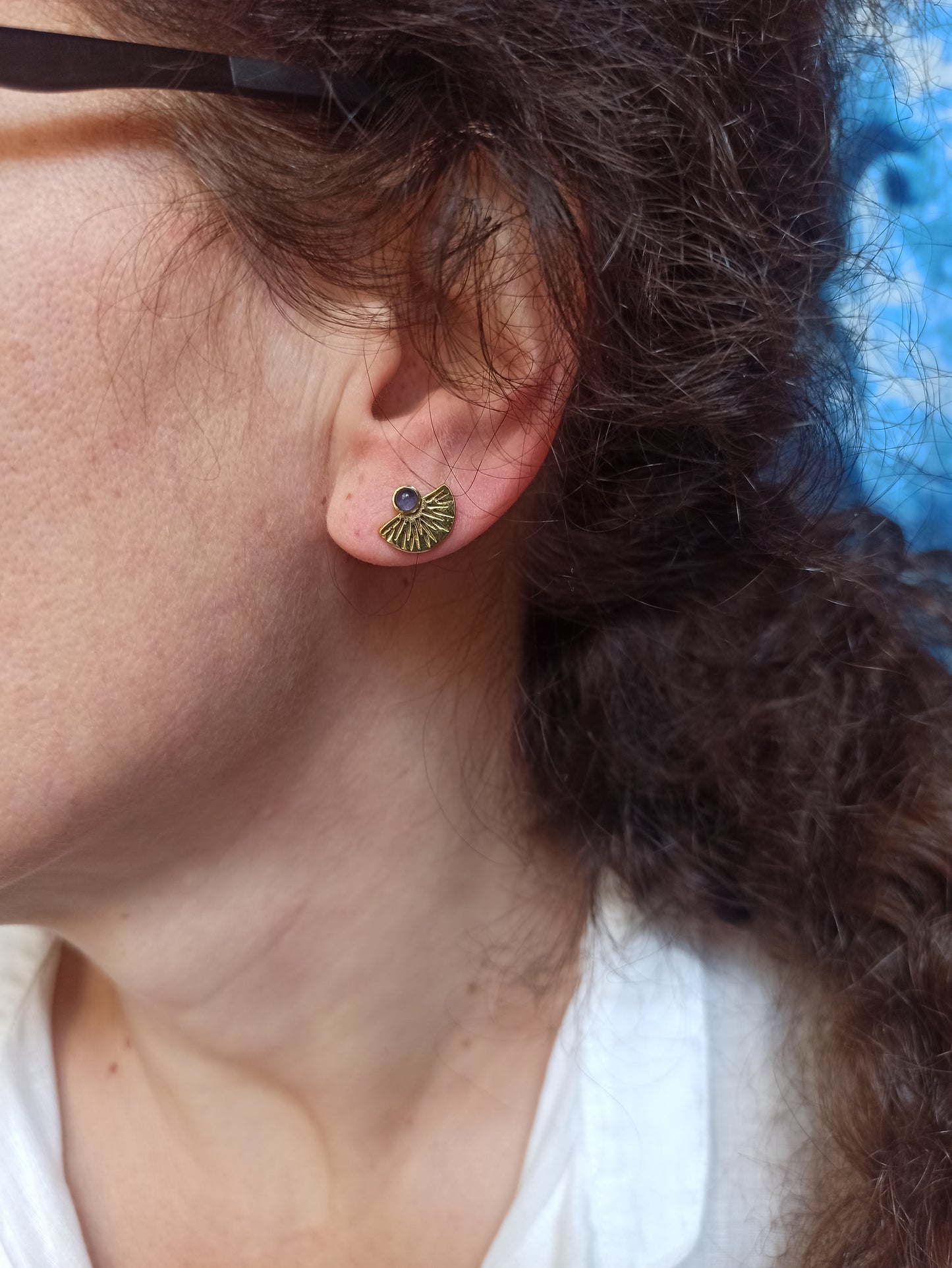 Golden Boho Earrings Purple Lobe