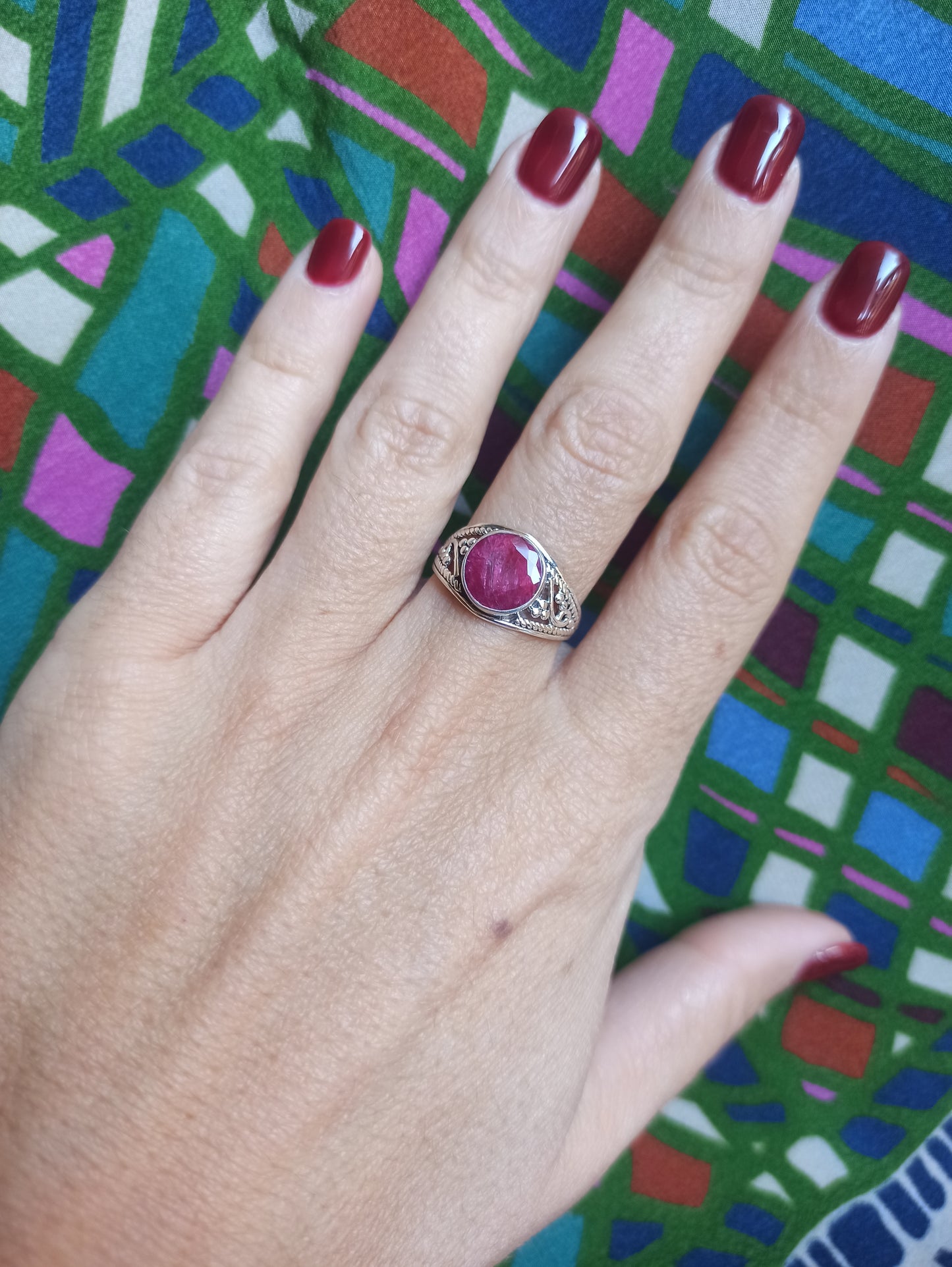 925 silver ring with ruby ​​root k29