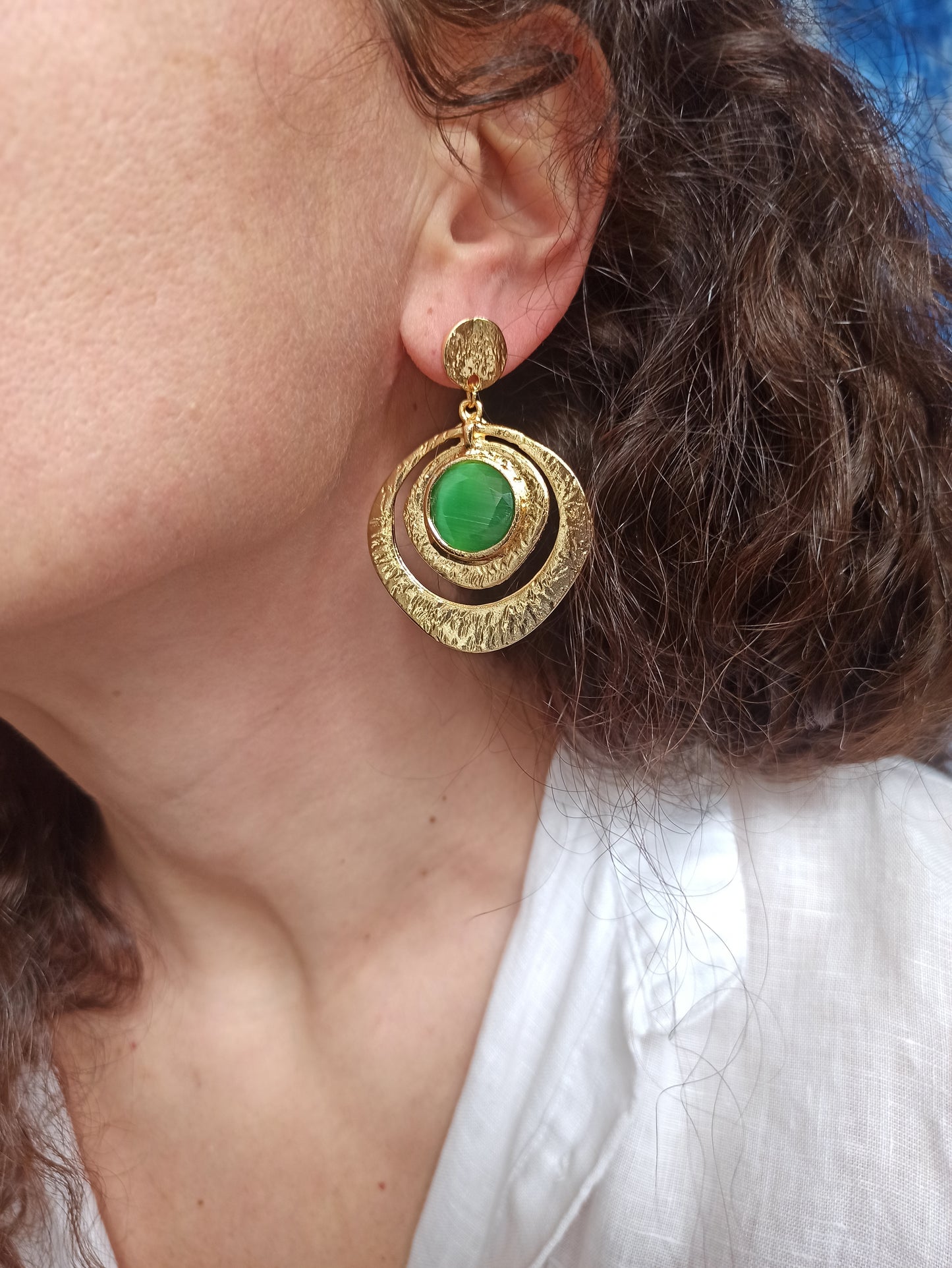 Green golden earrings