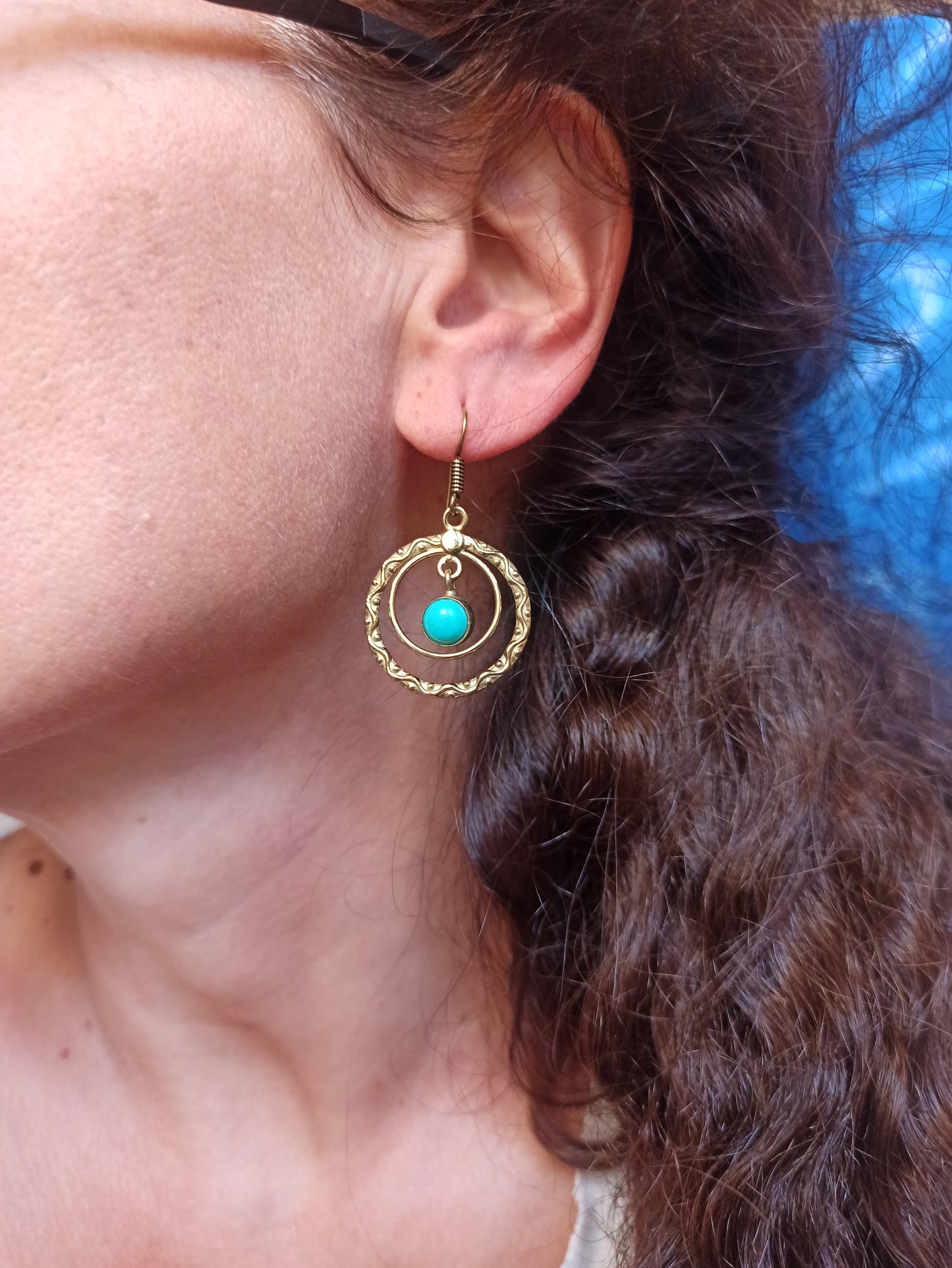 Turquoise golden boho earrings