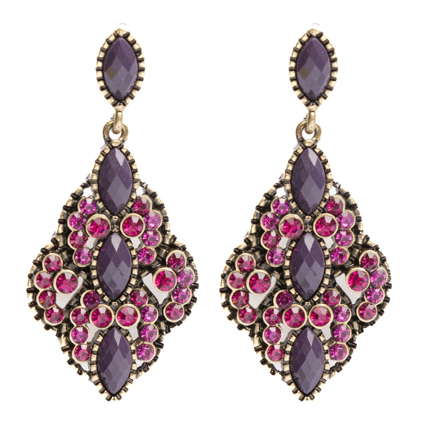 Fuchsia and purple golden earrings