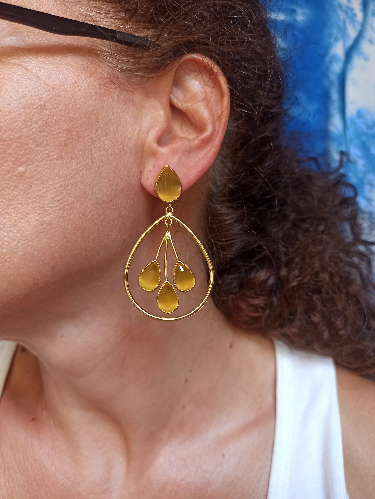 Three-stone yellow drop earrings