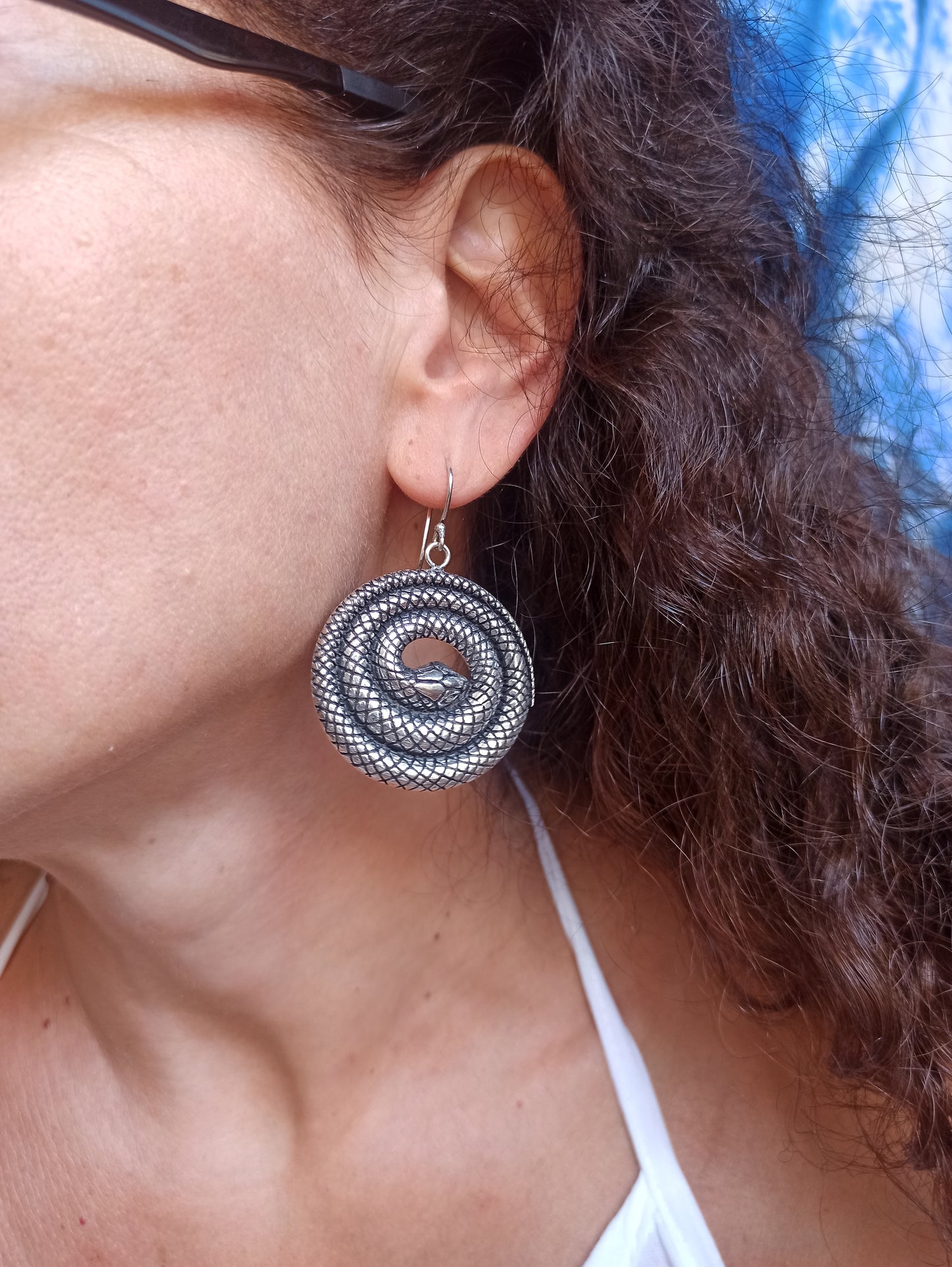 Boho silver snake earrings