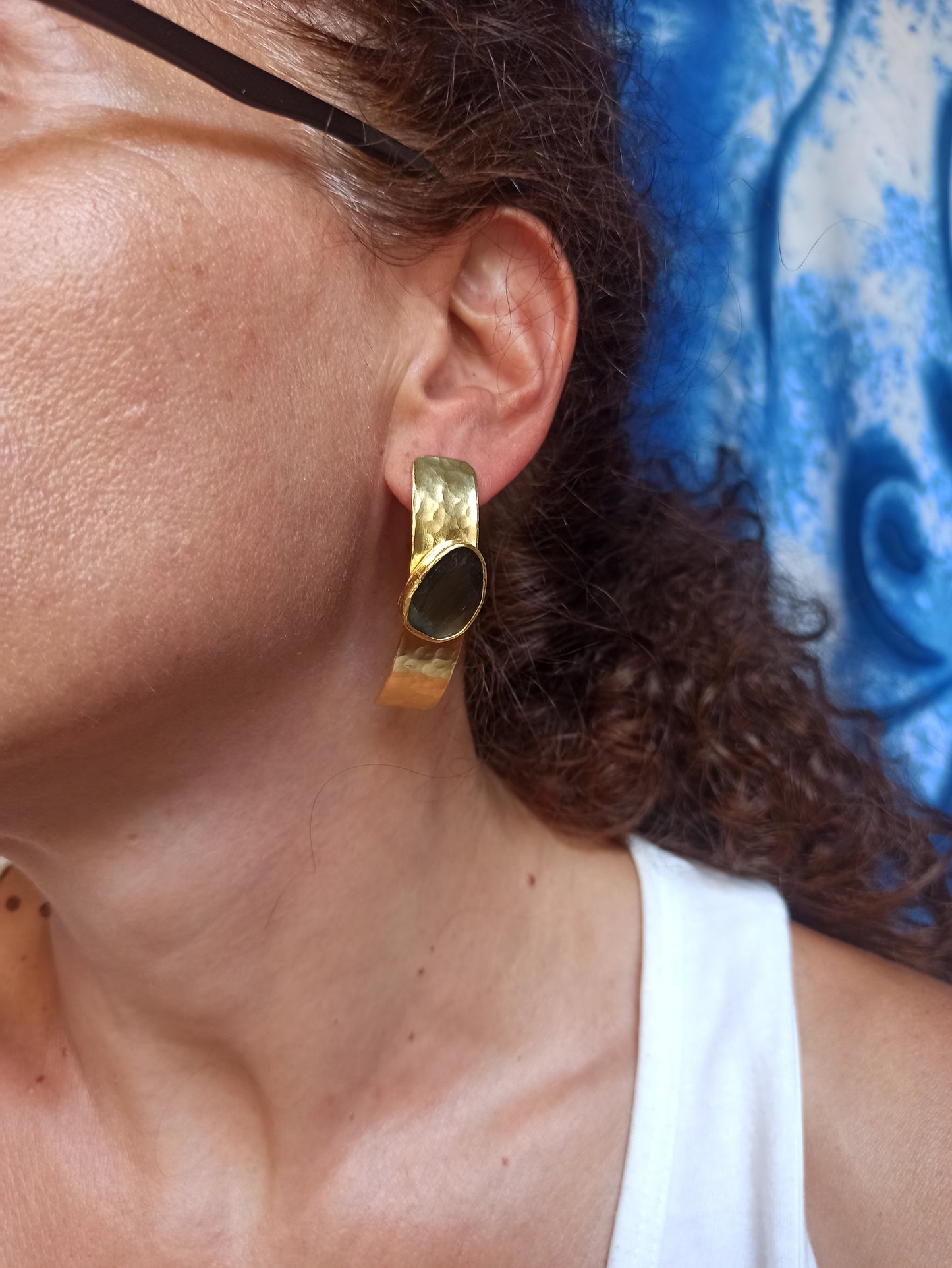 Long black shield earrings