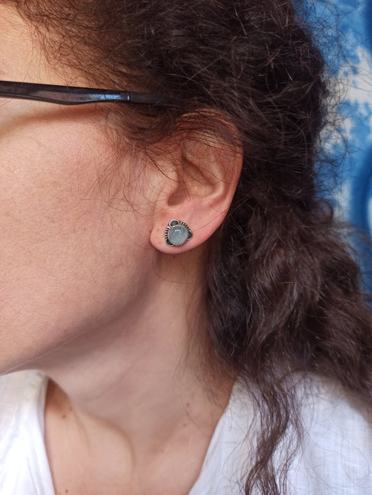 Orecchini lobo argento 925 pietra di luna arcobaleno