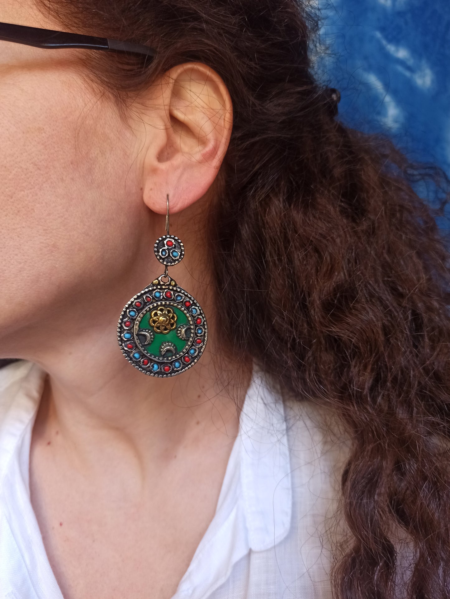 Green vintage antique earrings
